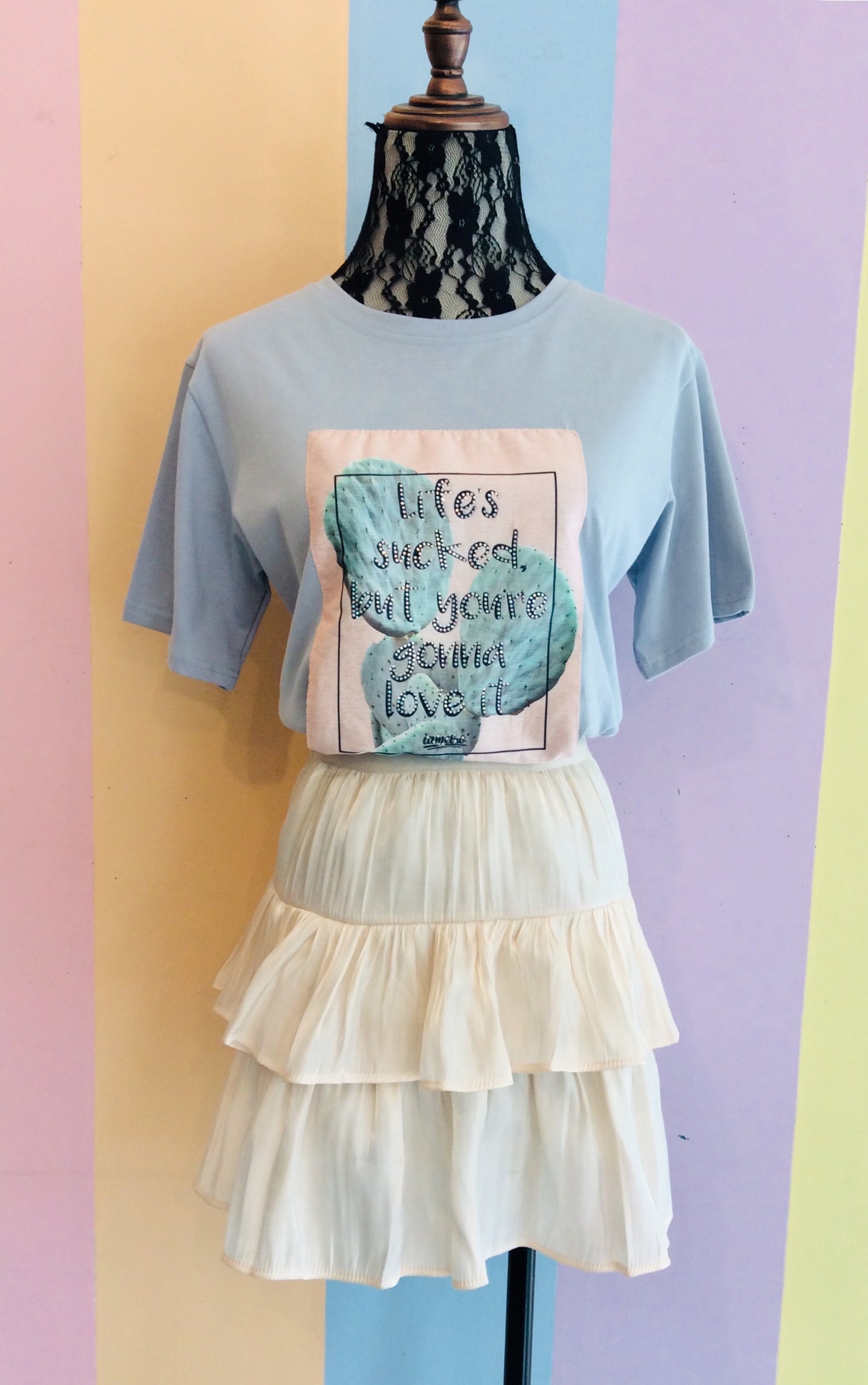 Life Sucked Cactus Tee w/ Matching Skater Layered Skirt Pair (SET)