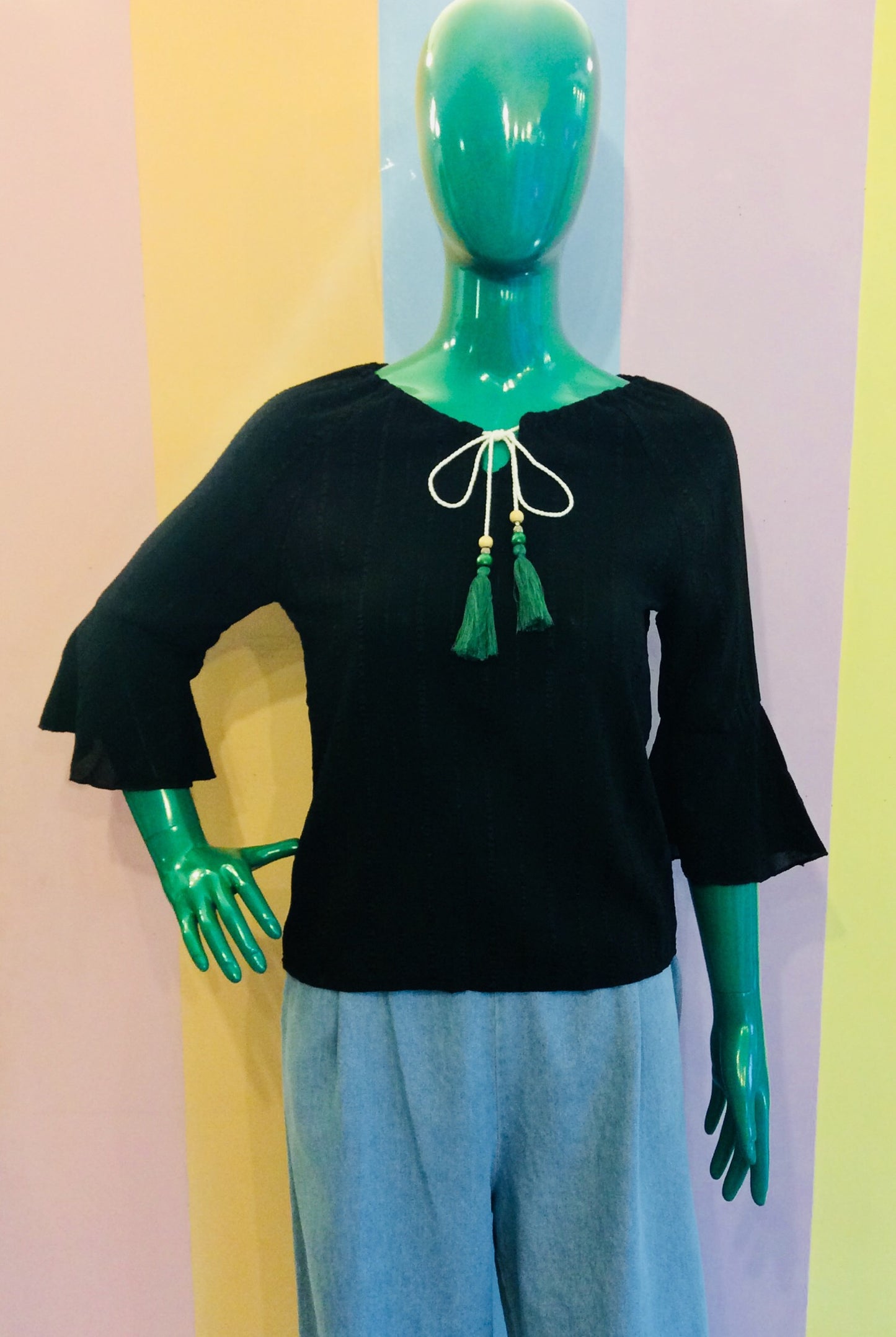 Pin-Stripe Bohemian 3/4 Bell Sleeve Top