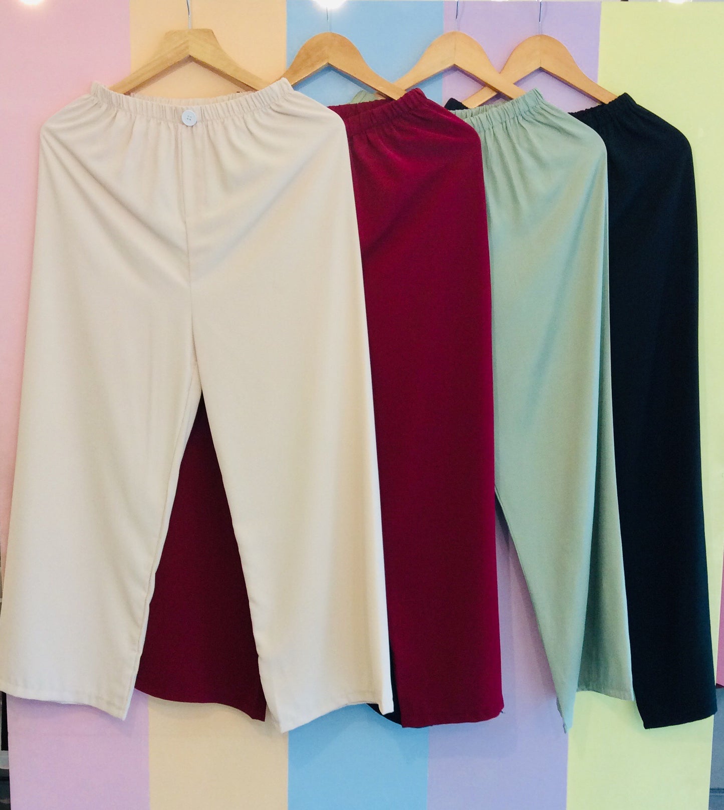 Plain Satin Feel Square Pants w/ Button Design