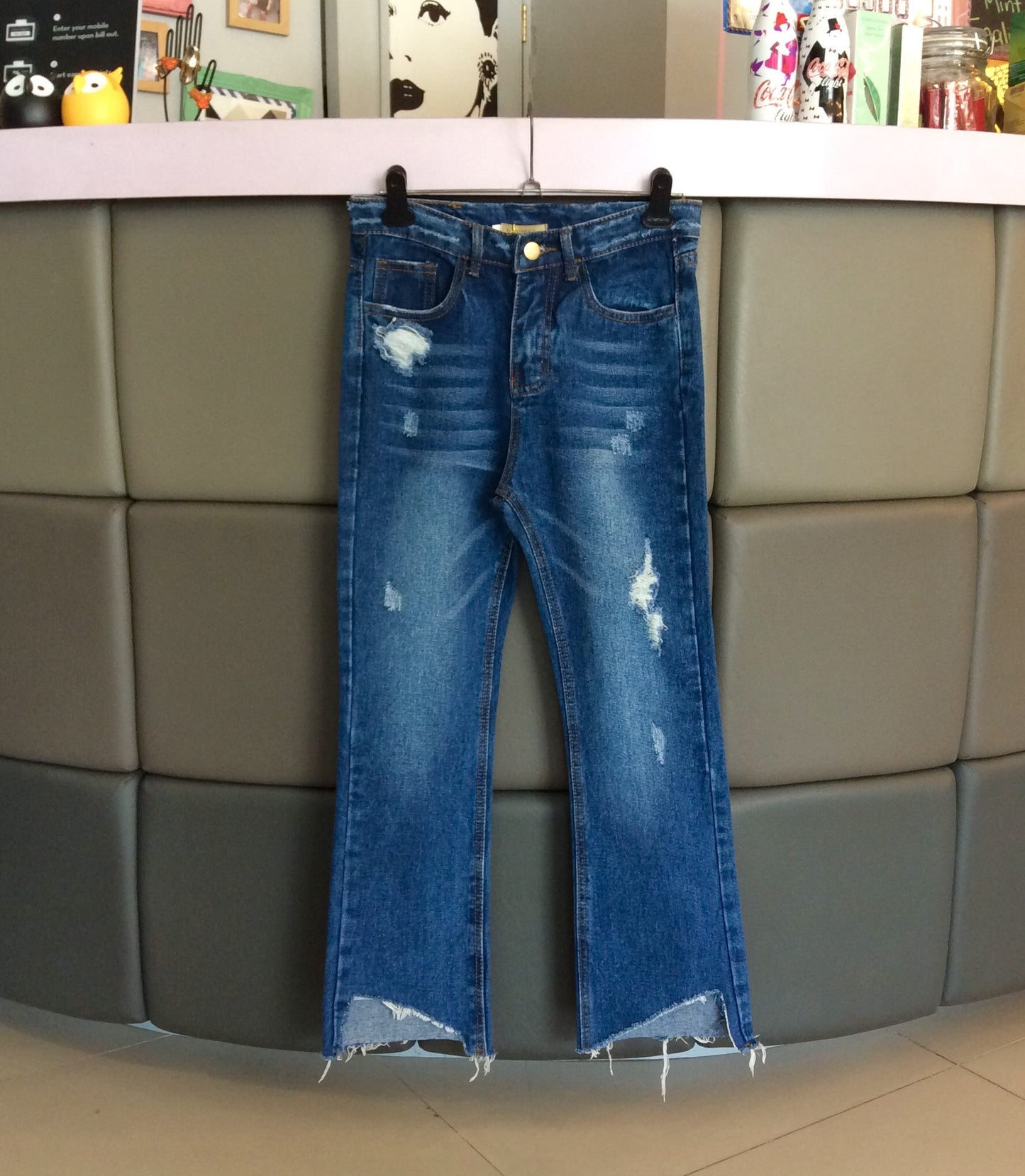 Semi-Flared Medium Washed Ripped Jeans