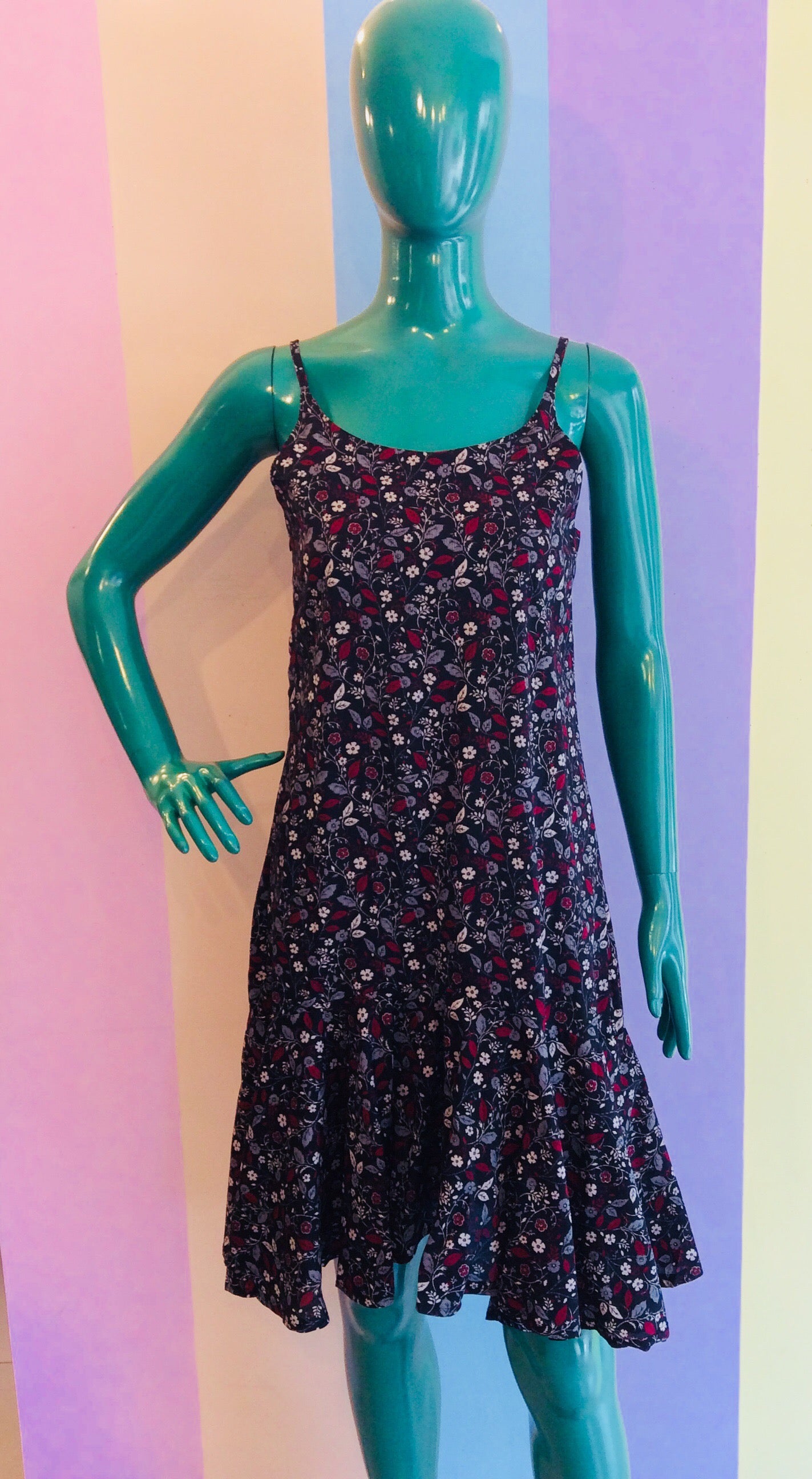 Floral Corduroy Spaghetti Mermaid Midi Dress