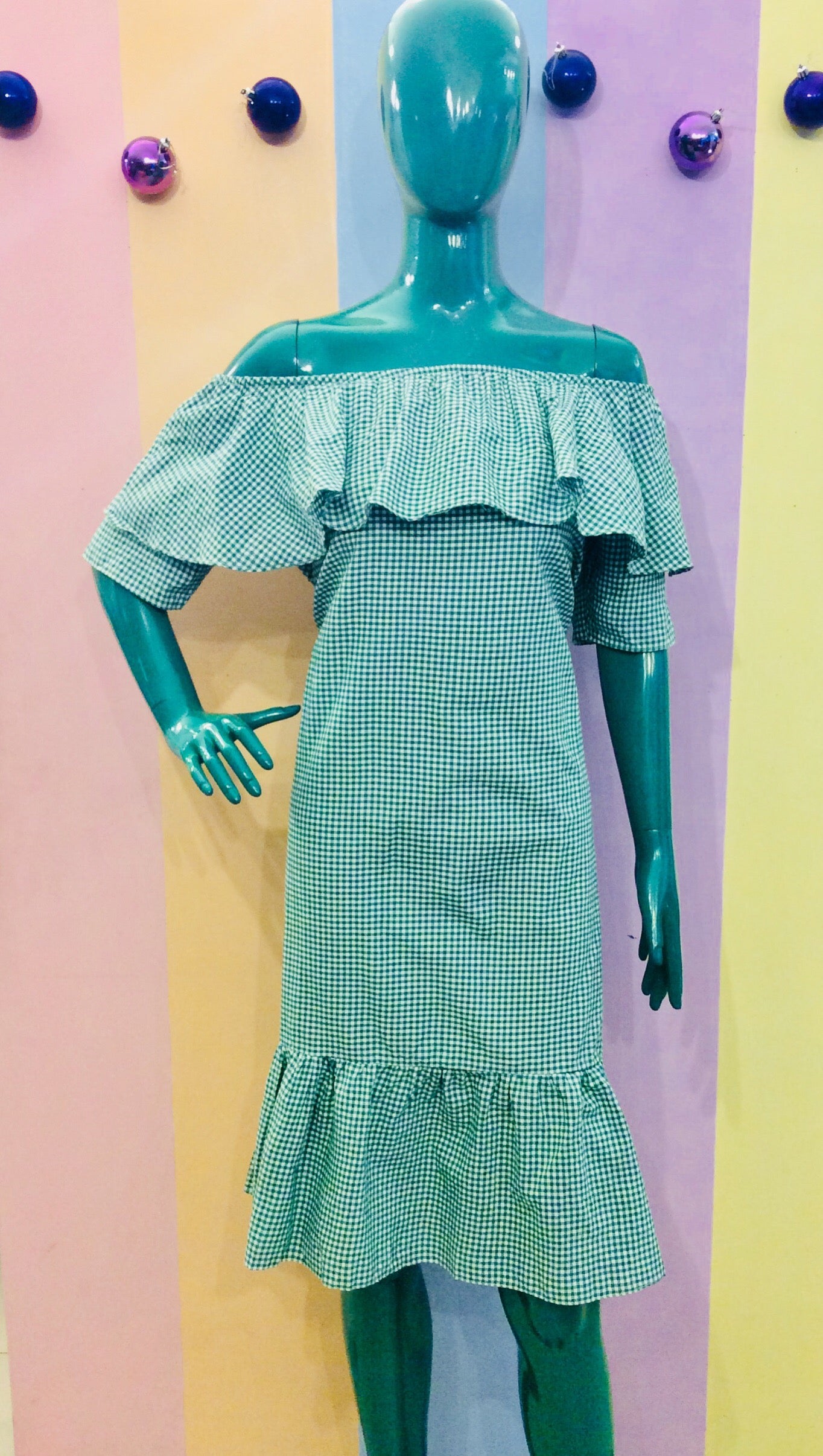 Canvass Gingham Ruffled Sabrina Short Sleeve Maxi Dress