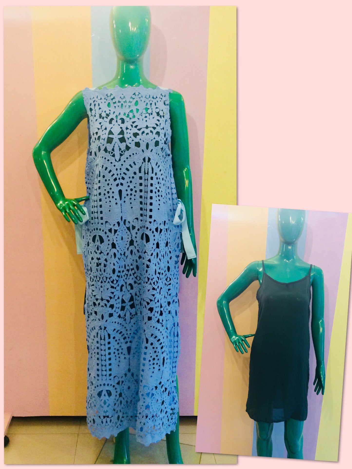 Two-Tone Lacy Overall Maxi w/ Mini Spag Chiffon Dress Inner