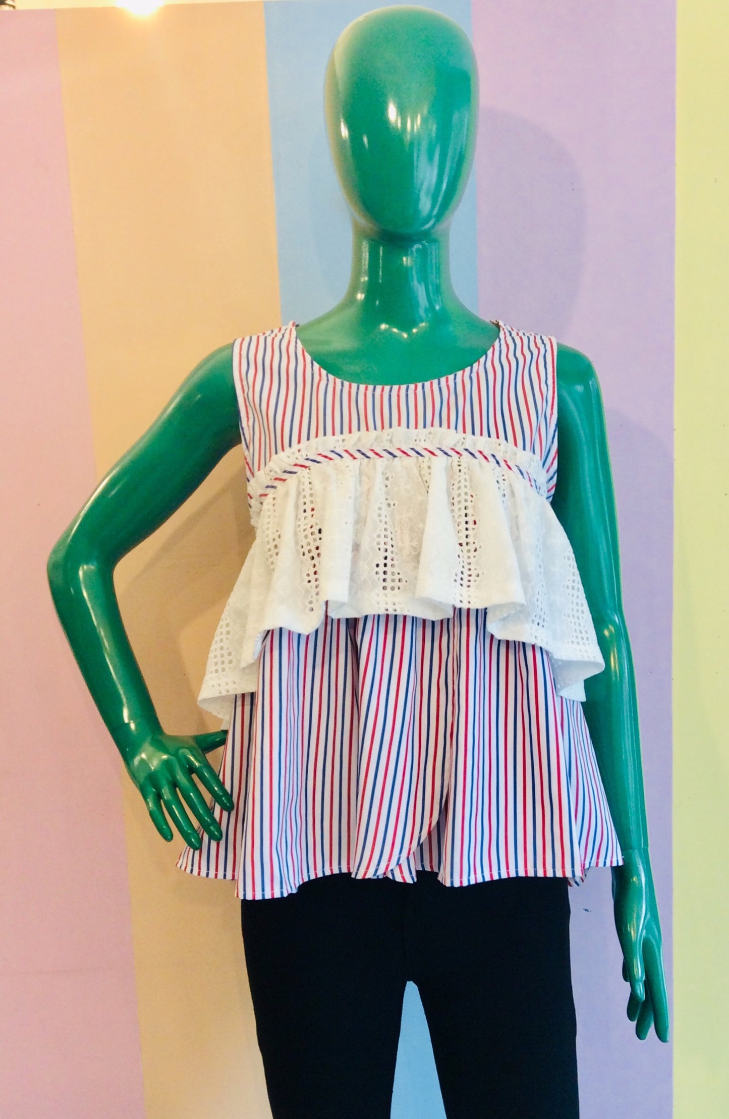 Stripe Nautical Tank Top w/ Mid Lace