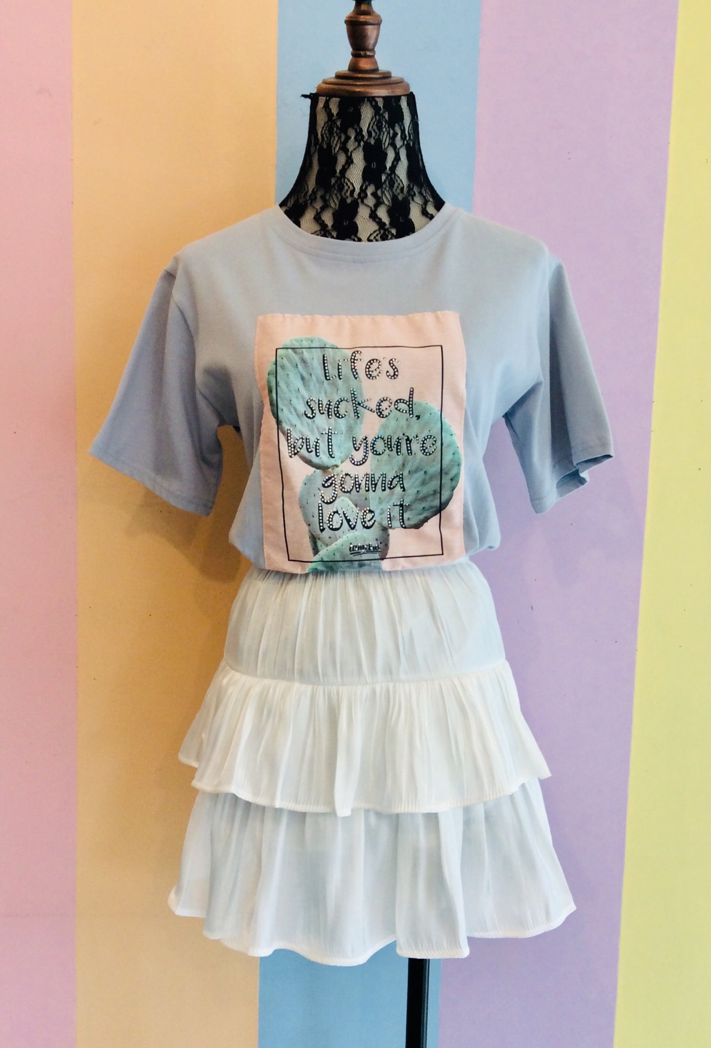 Life Sucked Cactus Tee w/ Matching Skater Layered Skirt Pair (SET)