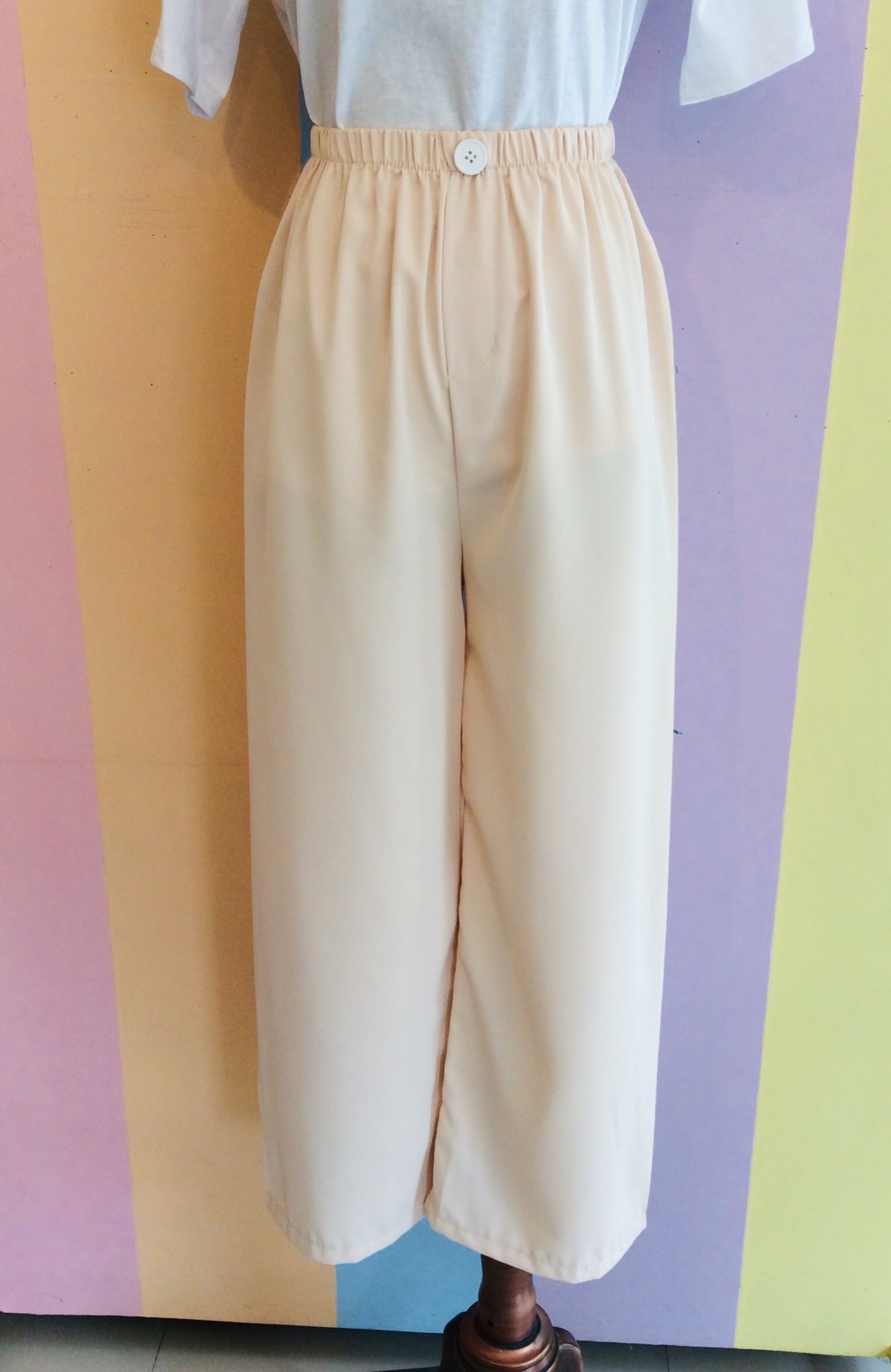 Plain Satin Feel Square Pants w/ Button Design