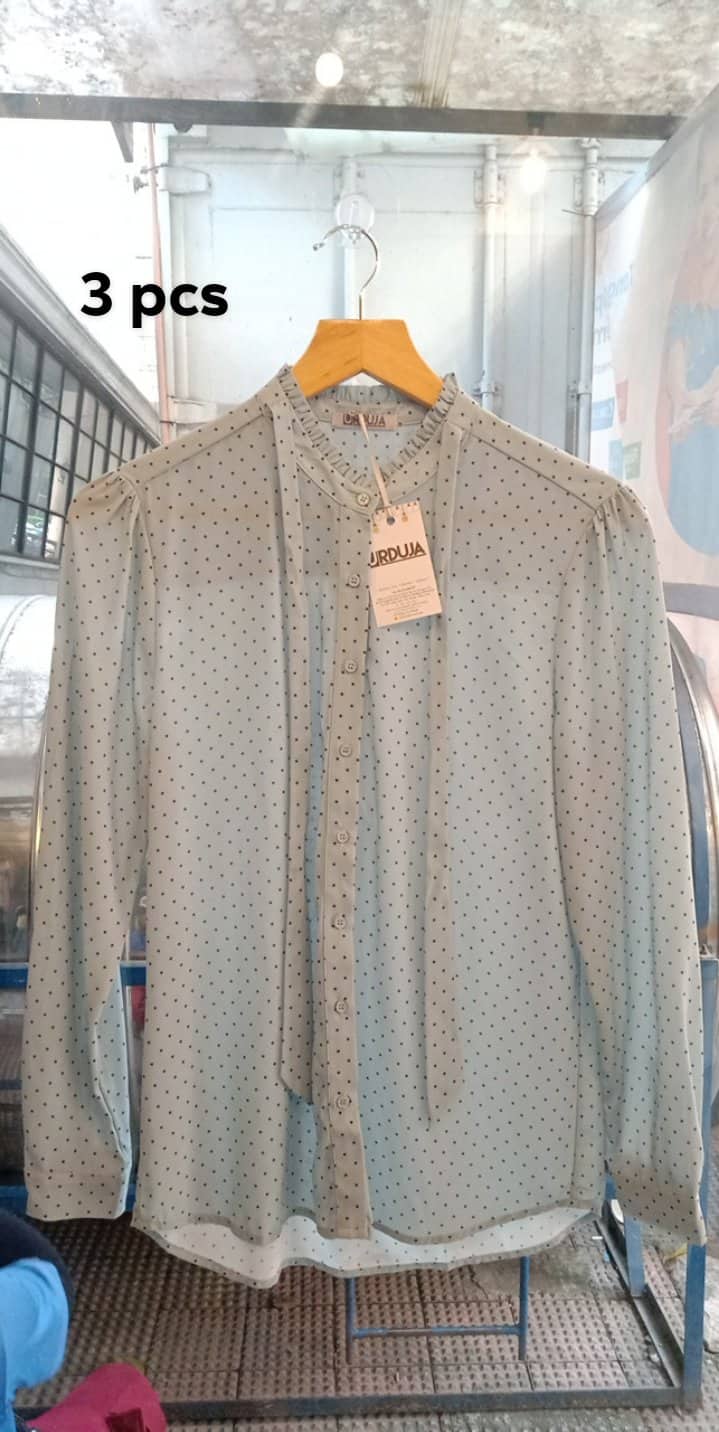 Mini Polka Dots Blouse Long Sleeves with Neck Tie...