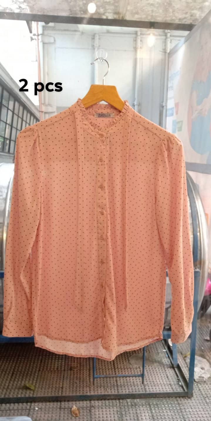 Mini Polka Dots Blouse Long Sleeves with Neck Tie...