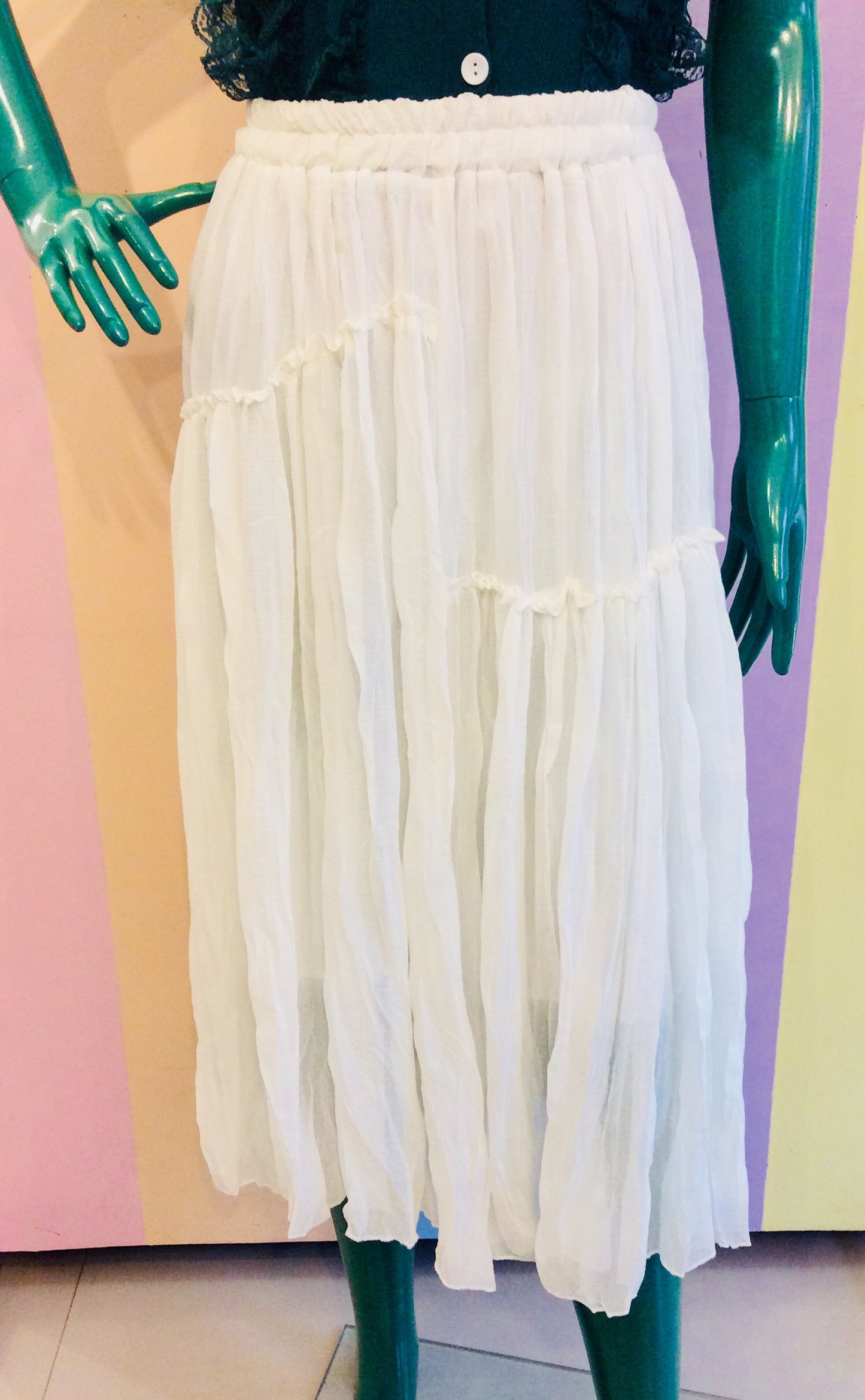 Crumpled Plain Midi Skirt...