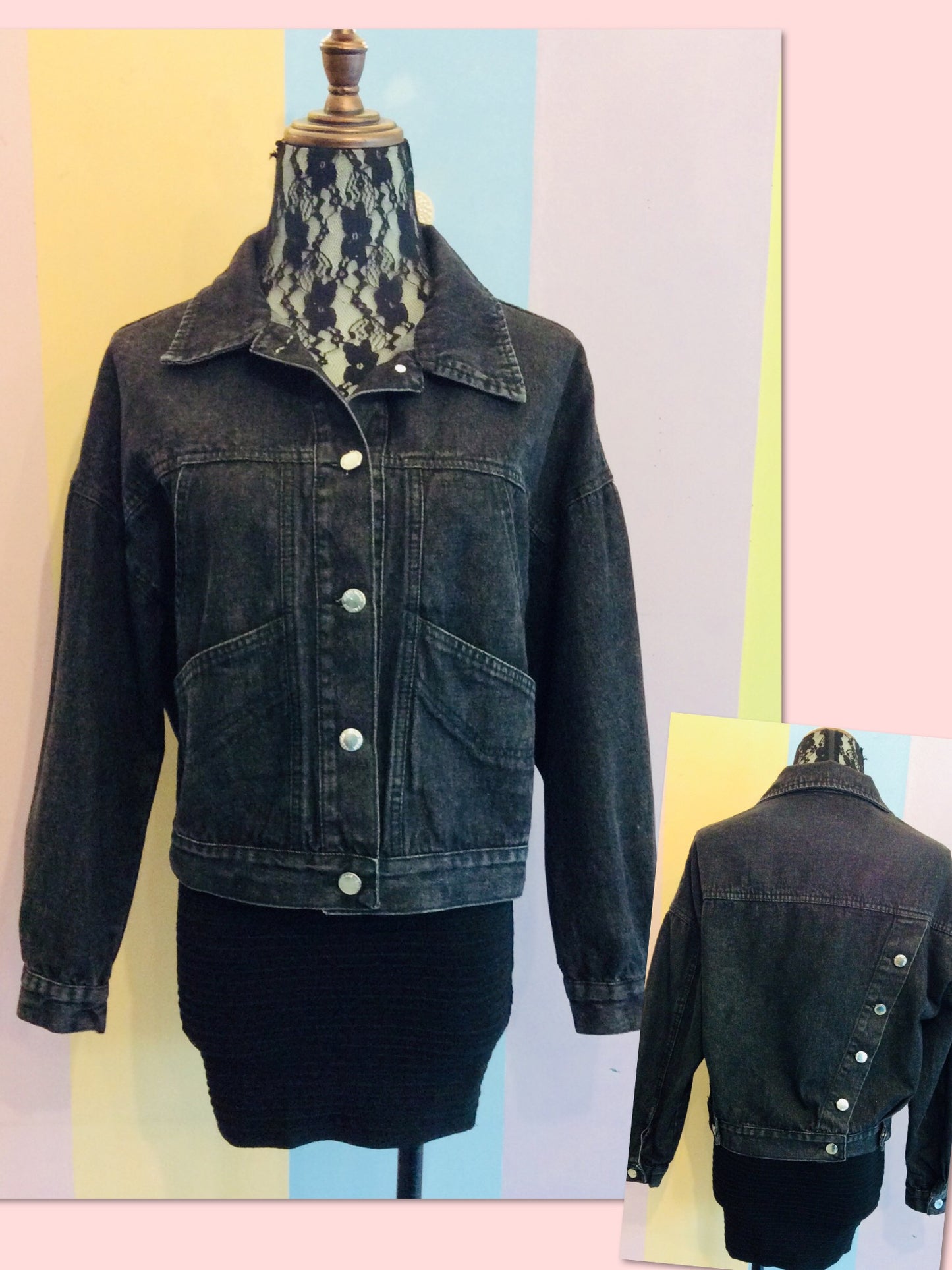 Plain Denim Button-Down Jacket w/ Back Asymmetric Button Effect