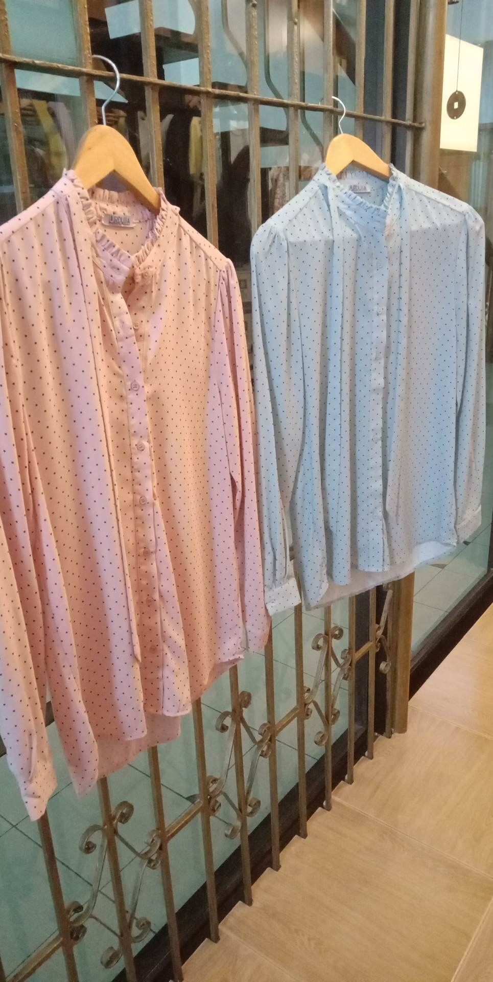 Long Sleeves Button-Down Blouse w/ Bow String Polka Dots