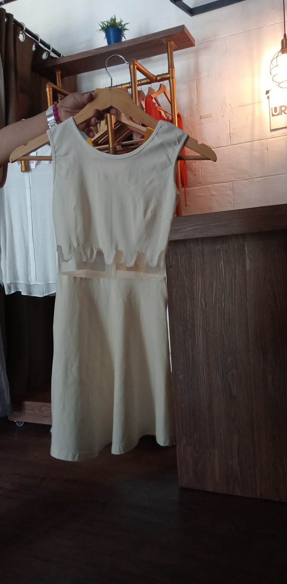 Midi Dress with See-Through Waist