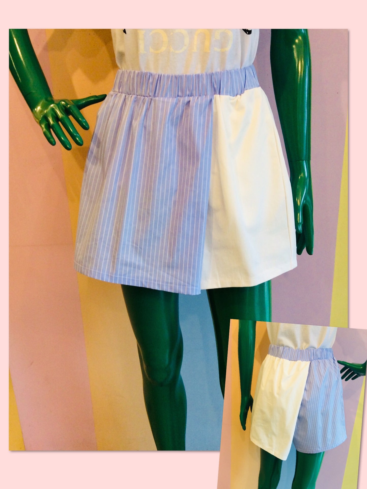 Plain & Stripe Overlap Elastic Waist Short...
