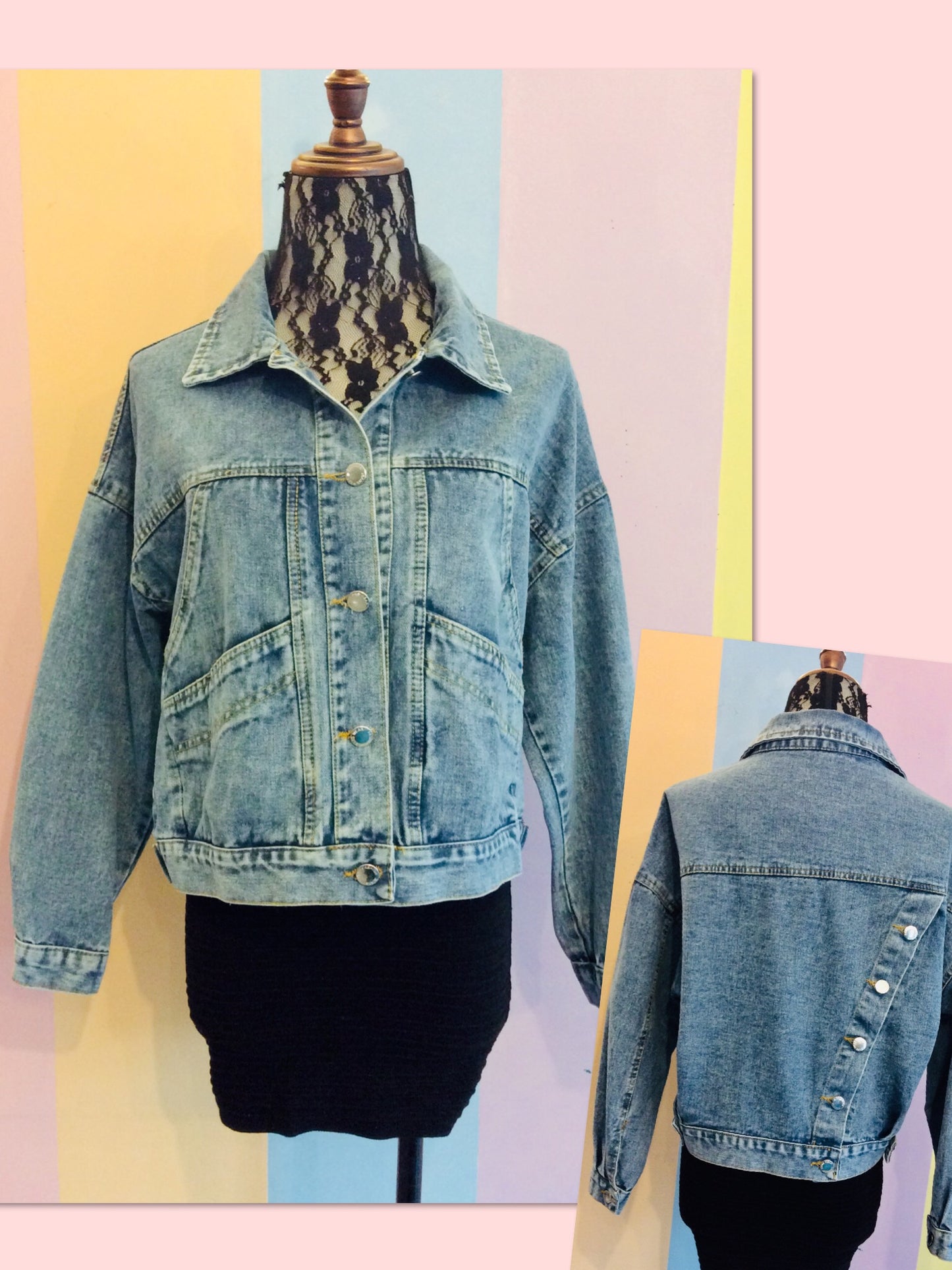 Plain Denim Button-Down Jacket w/ Back Asymmetric Button Effect
