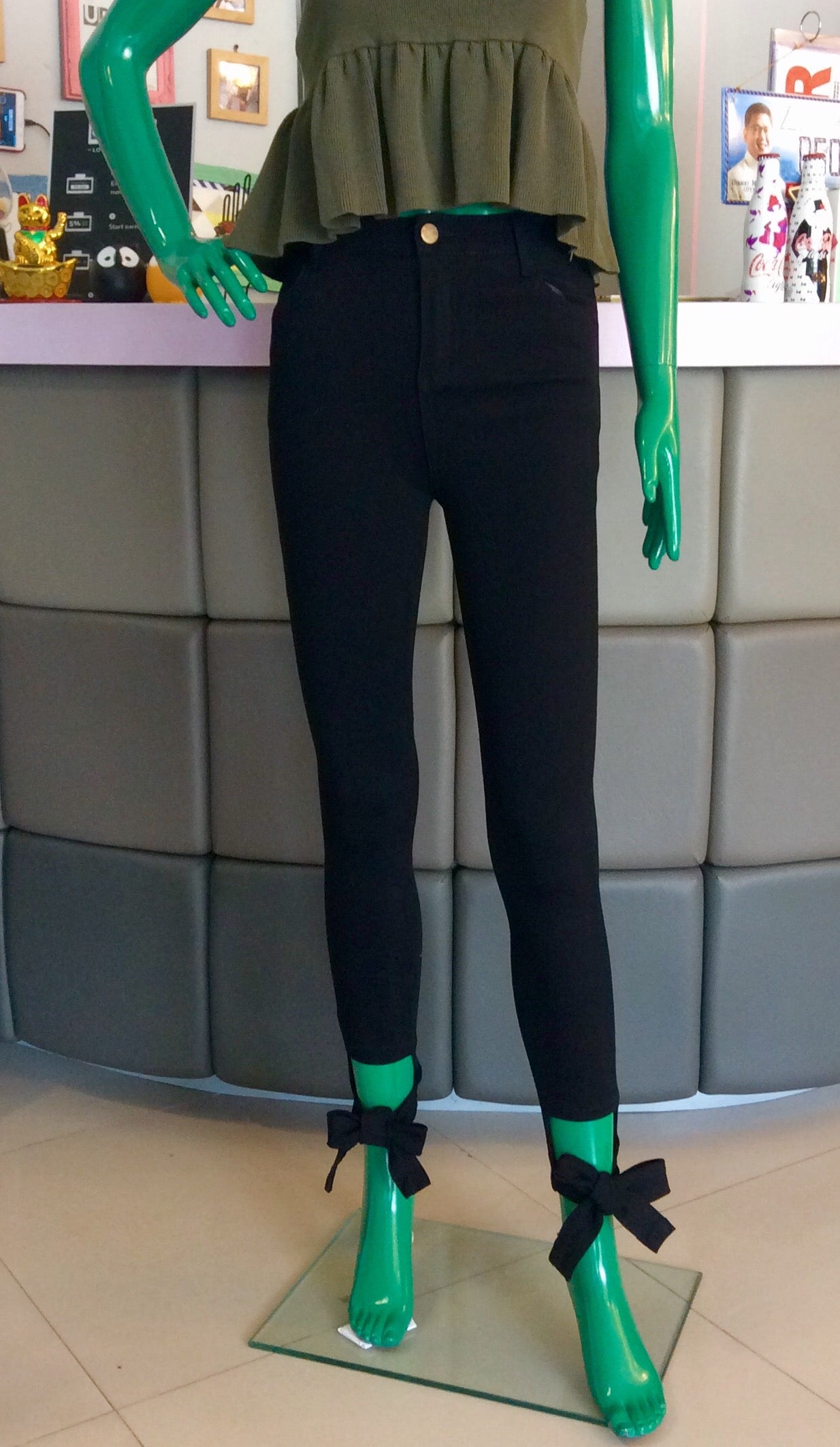 Super Skinny Black Pants w/ ankle Bows