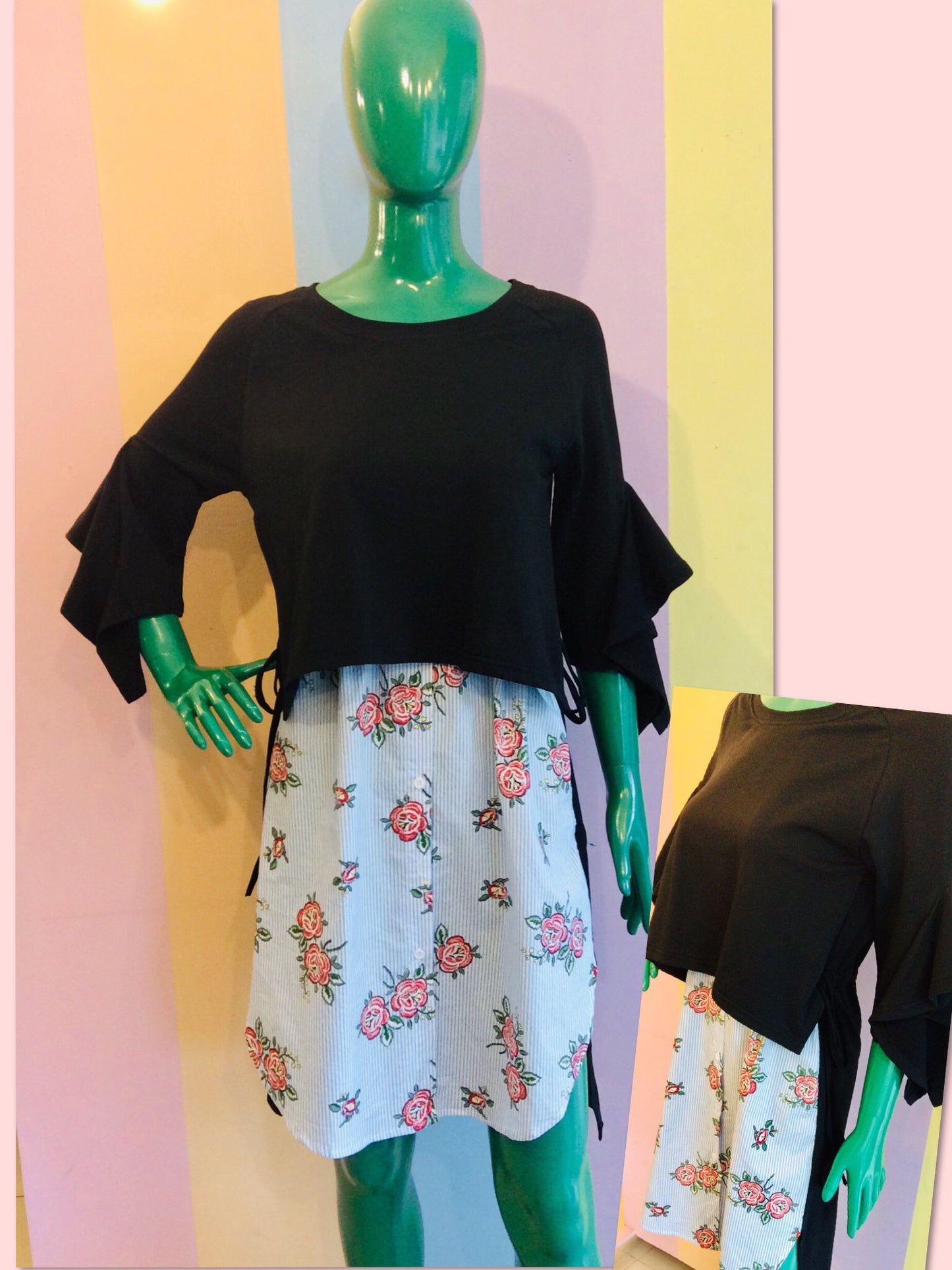 Cotton 3/4's Attached to an illusion Button-Down Dress
