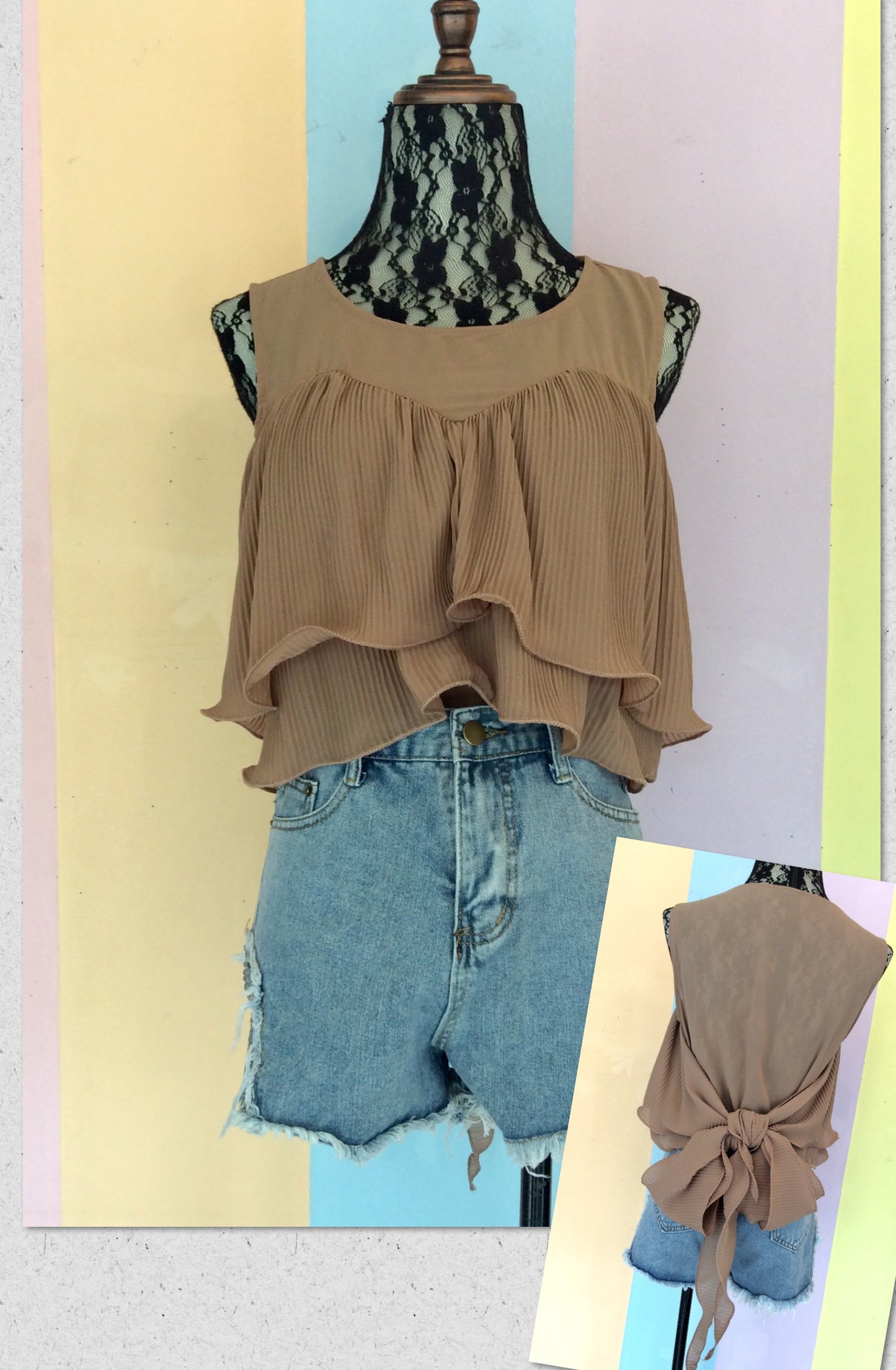 Heart Chiffon Sleeveless Top w/ Multi-way Bow