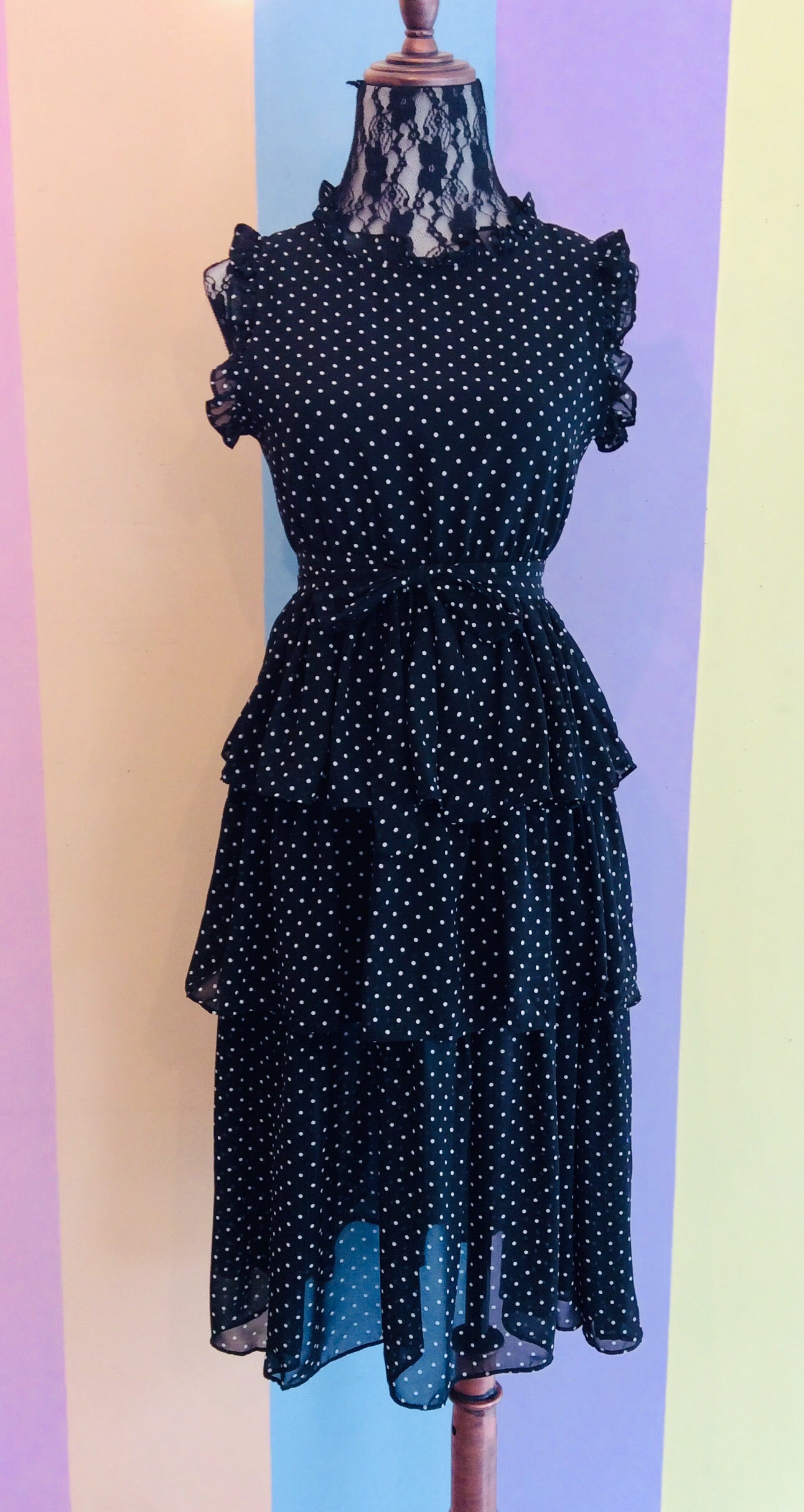 Short Sheer Ruffle Sleeves Layered Midi Dress w/ Matching Bow Belt