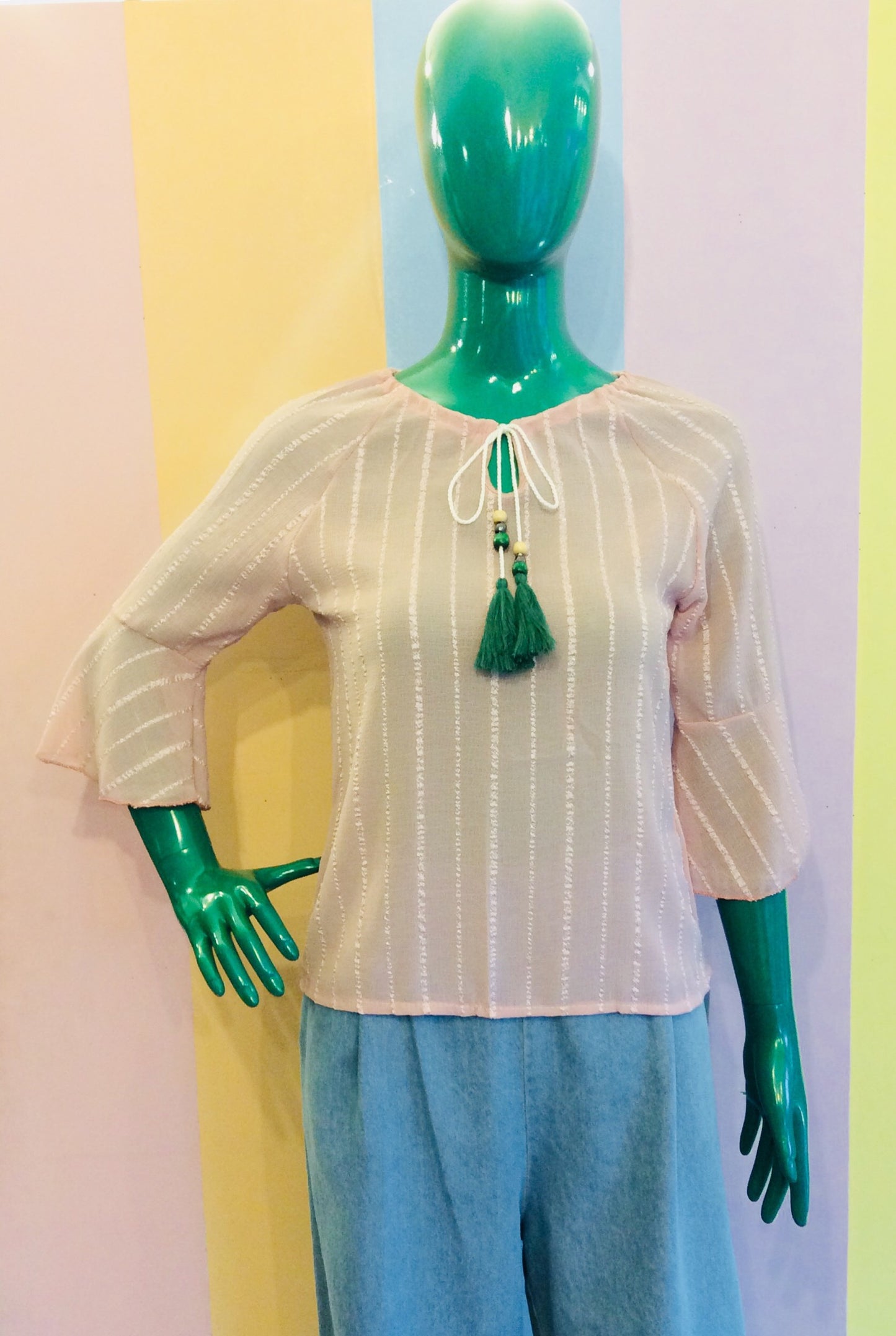 Pin-Stripe Bohemian 3/4 Bell Sleeve Top