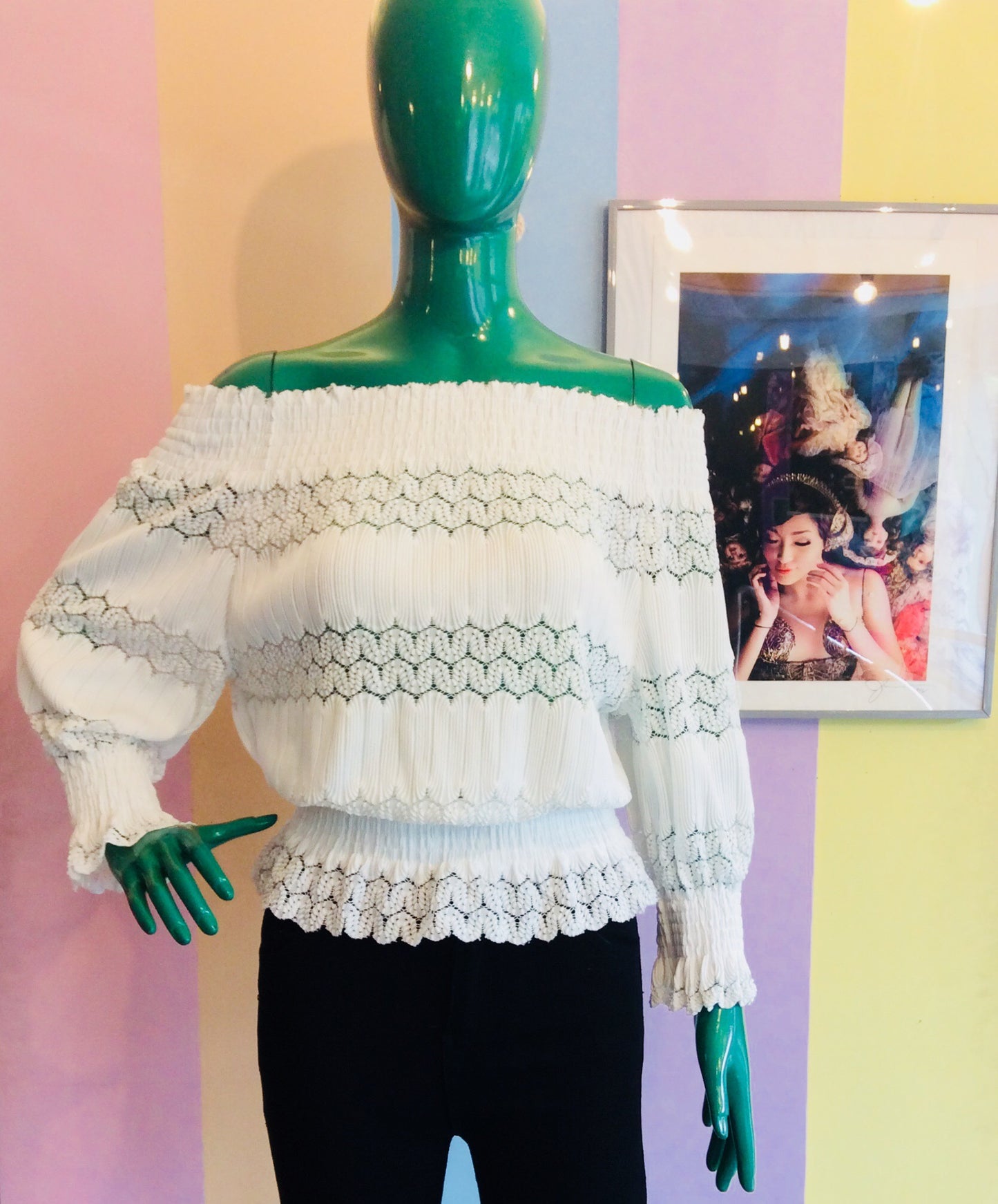 Lacy See-Through Sabrina Full Sleeve Top w/ Elastic Waist