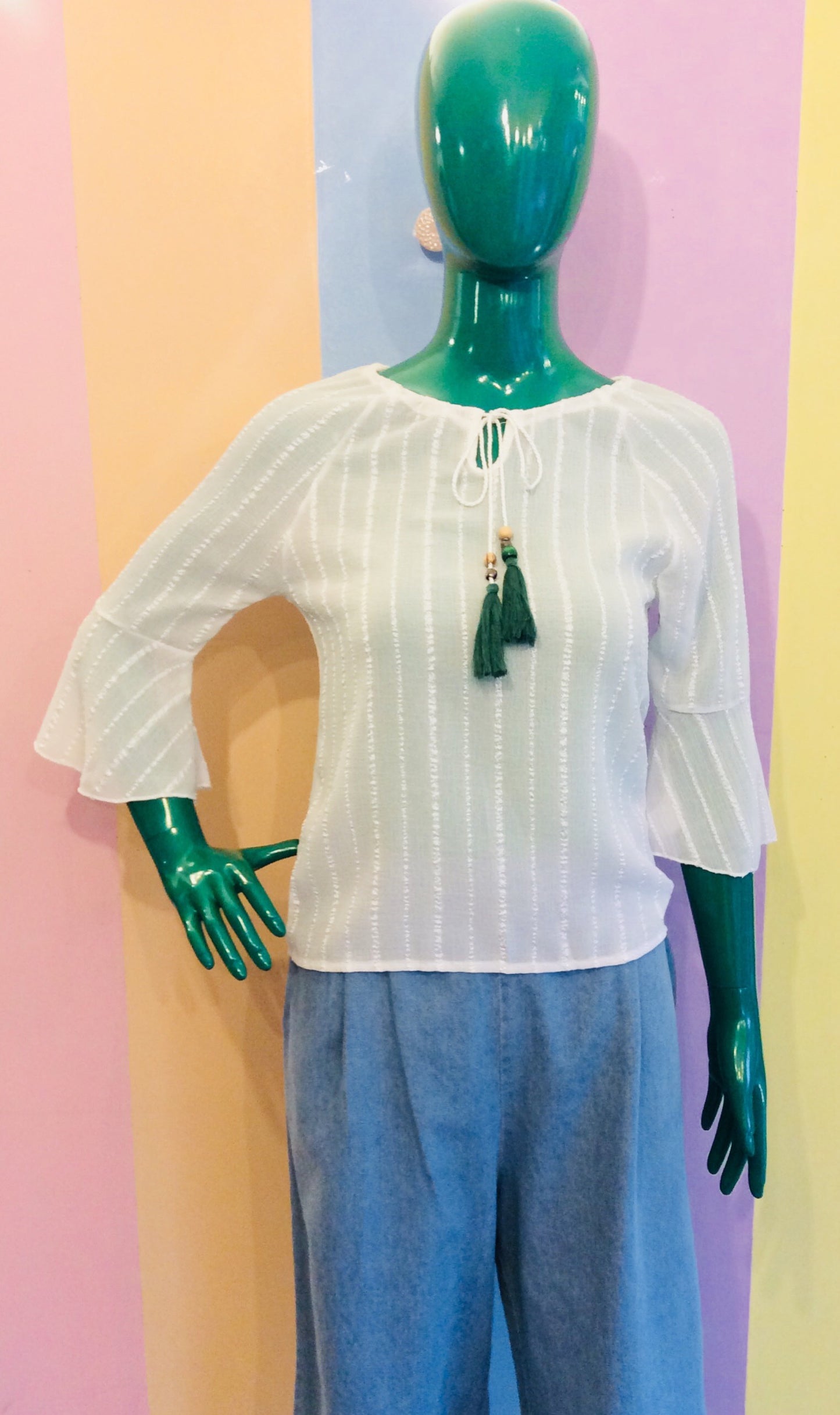 Pin-Stripe Bohemian 3/4 Bell Sleeve Top
