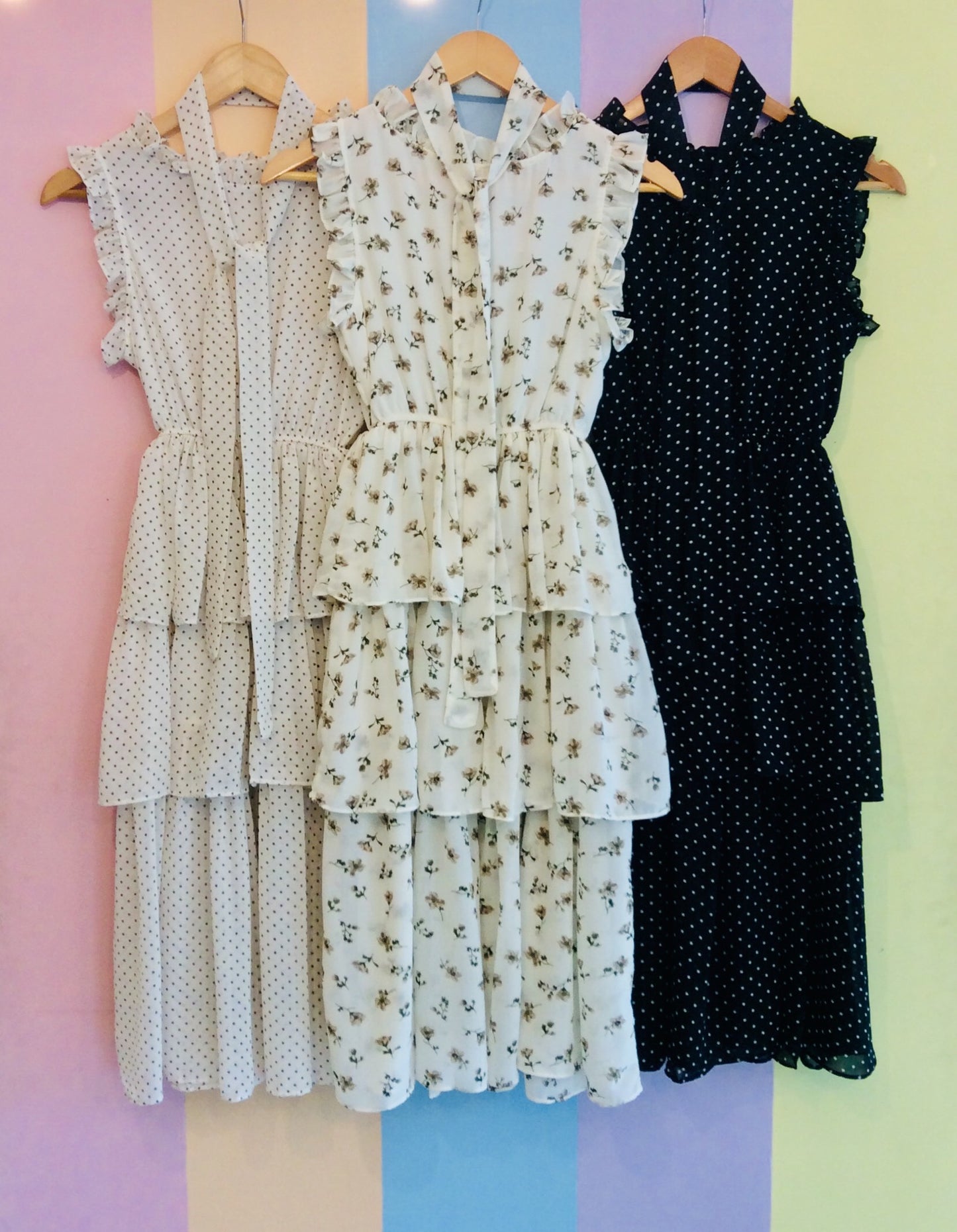 Short Sheer Ruffle Sleeves Layered Midi Dress w/ Matching Bow Belt
