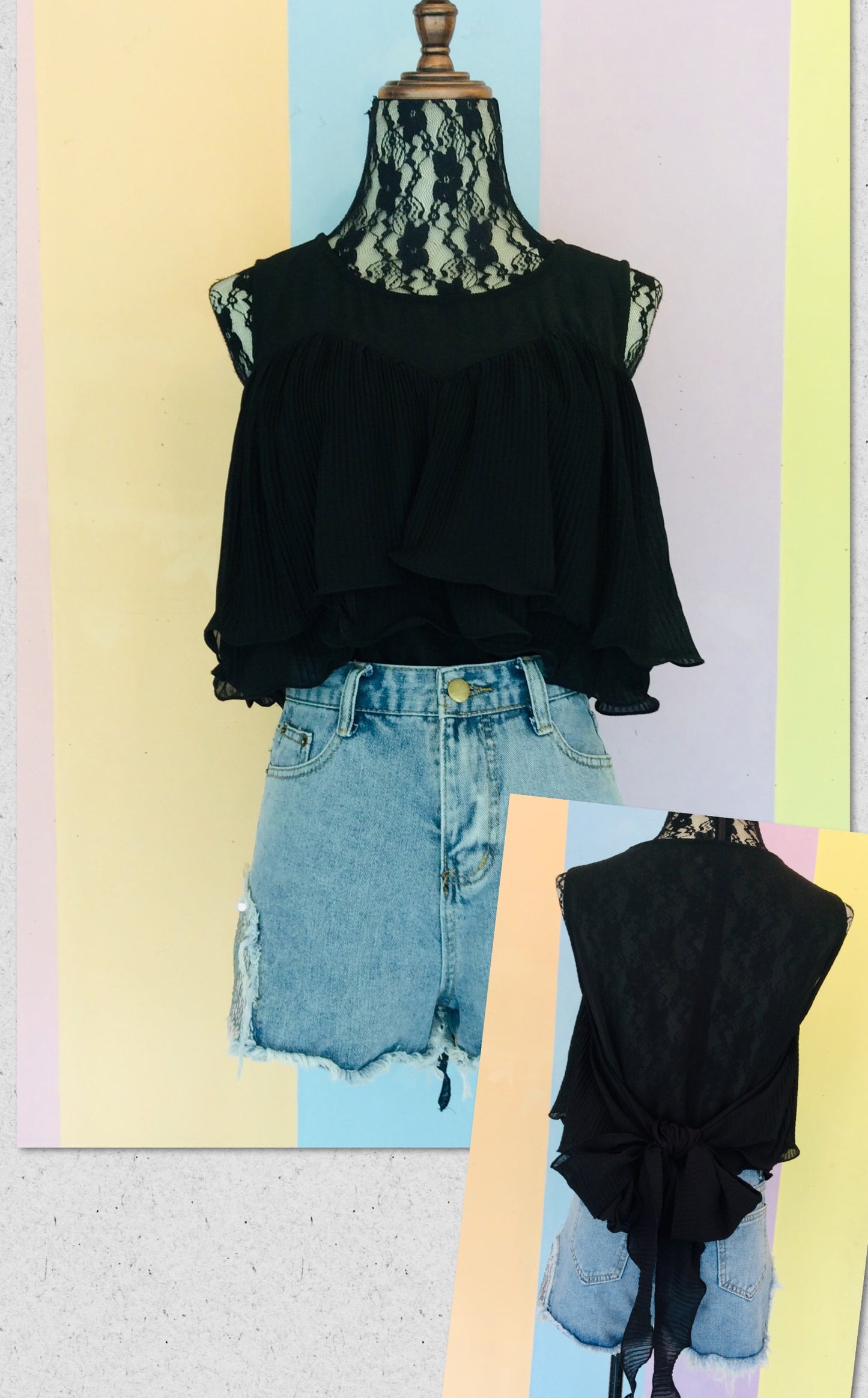 Heart Chiffon Sleeveless Top w/ Multi-way Bow