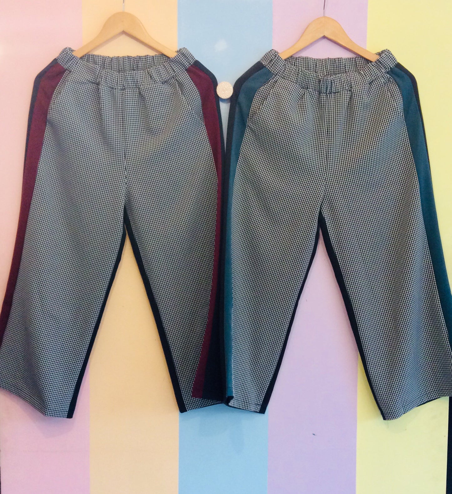 Elastic Waist Square Pants Checkered Front w/ Lining