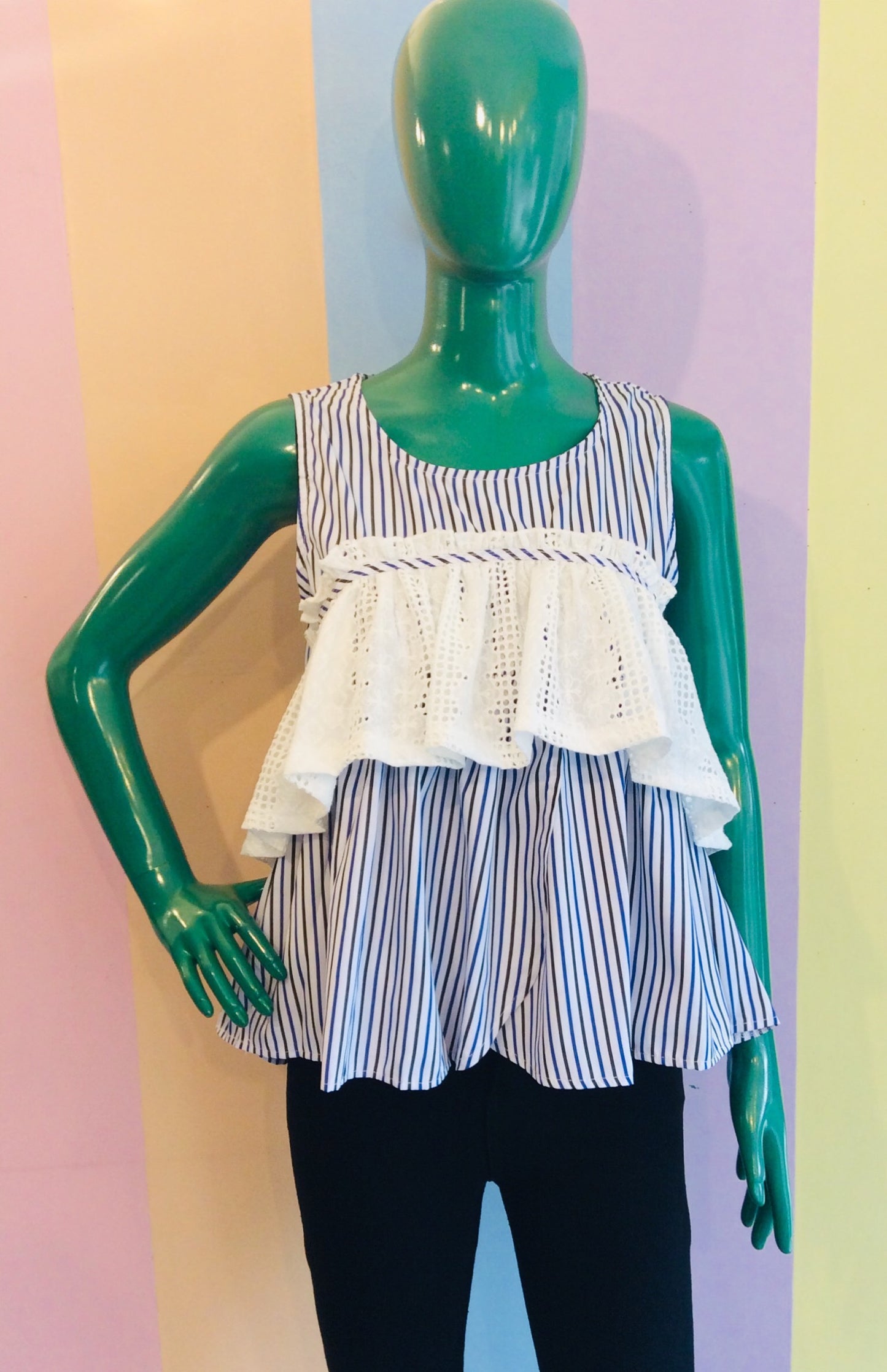 Stripe Nautical Tank Top w/ Mid Lace