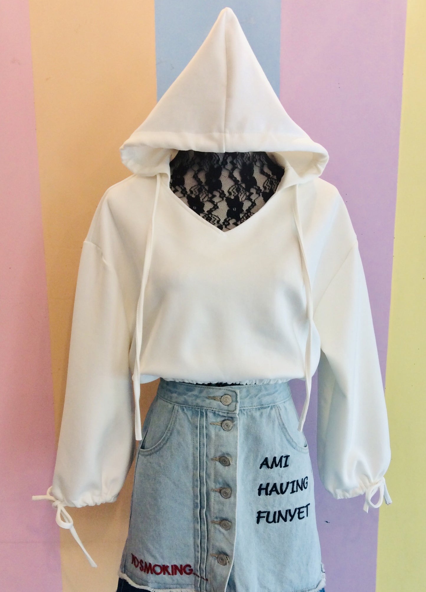 Plain Velvet Crop Top in Full Sleeves Bell w/ Hoodie '22