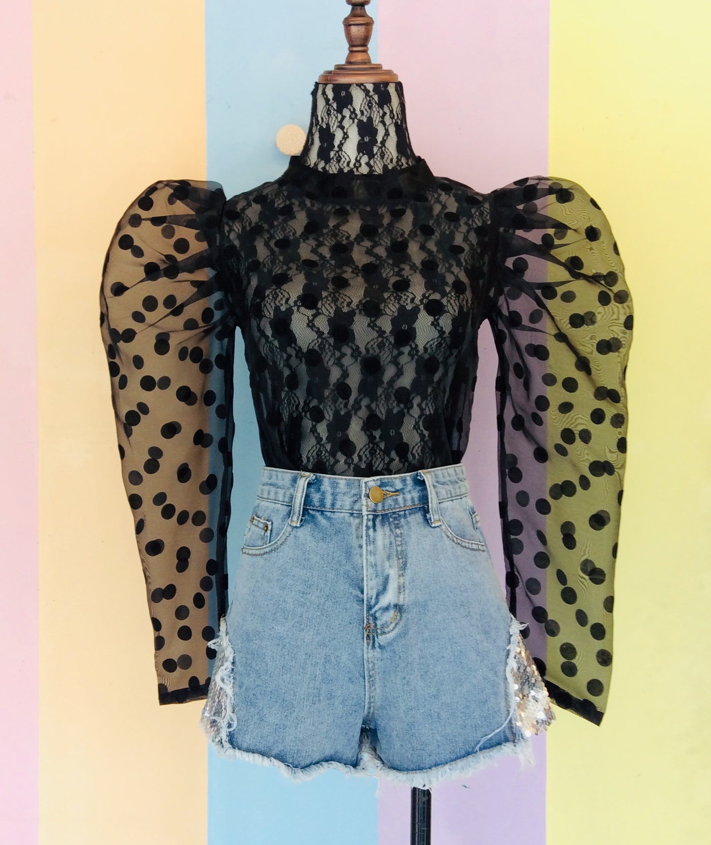 See-Through Polka Barong Blouse w/ Bubble Full Sleeve '22