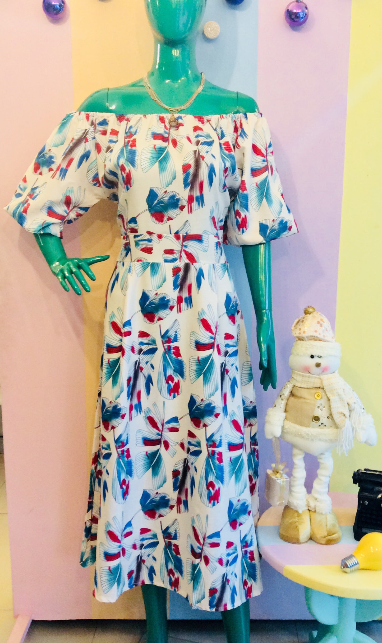 Multi-Color Leafy Sabrina Zip-Up Maxi Dress
