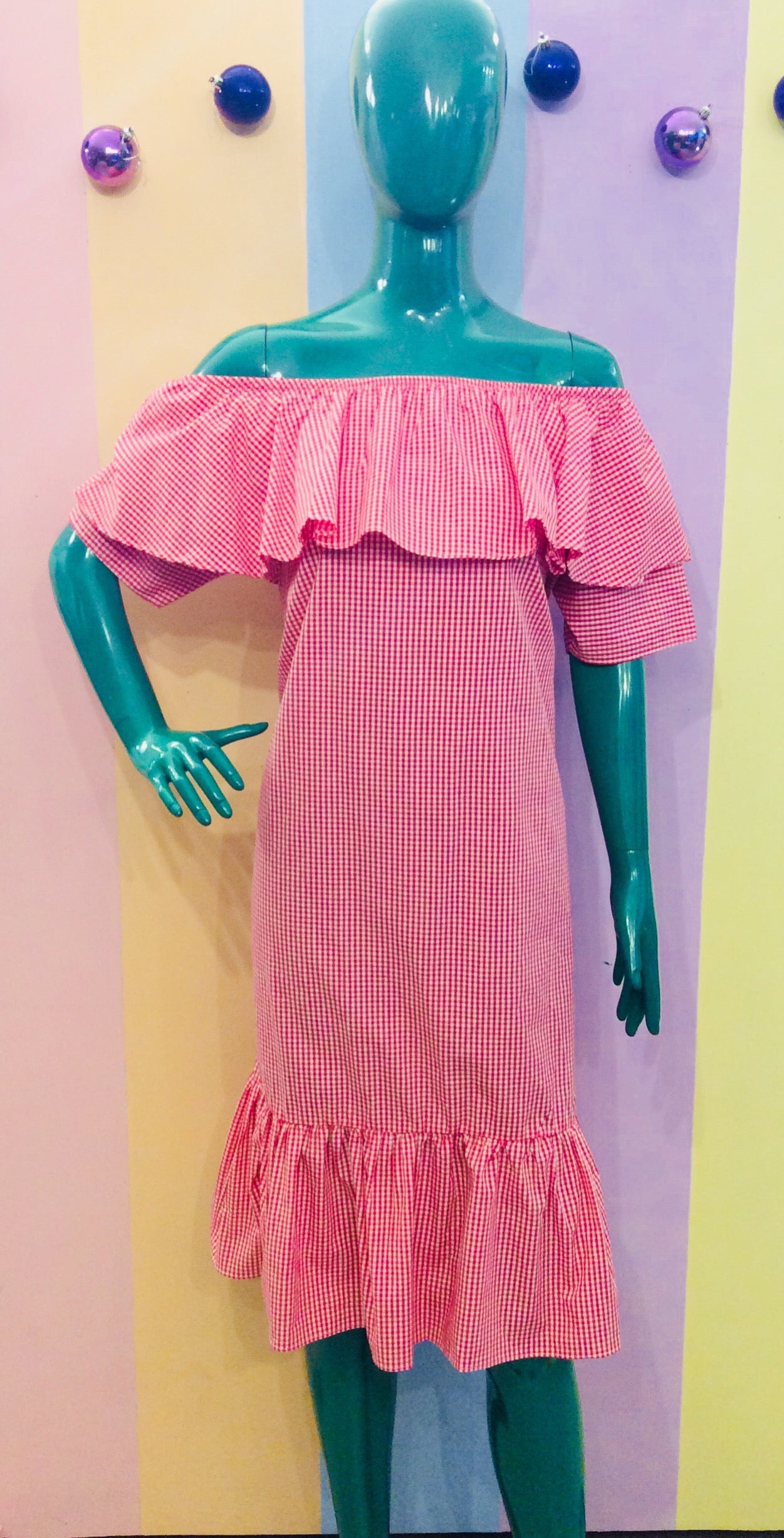 Canvass Gingham Ruffled Sabrina Short Sleeve Maxi Dress
