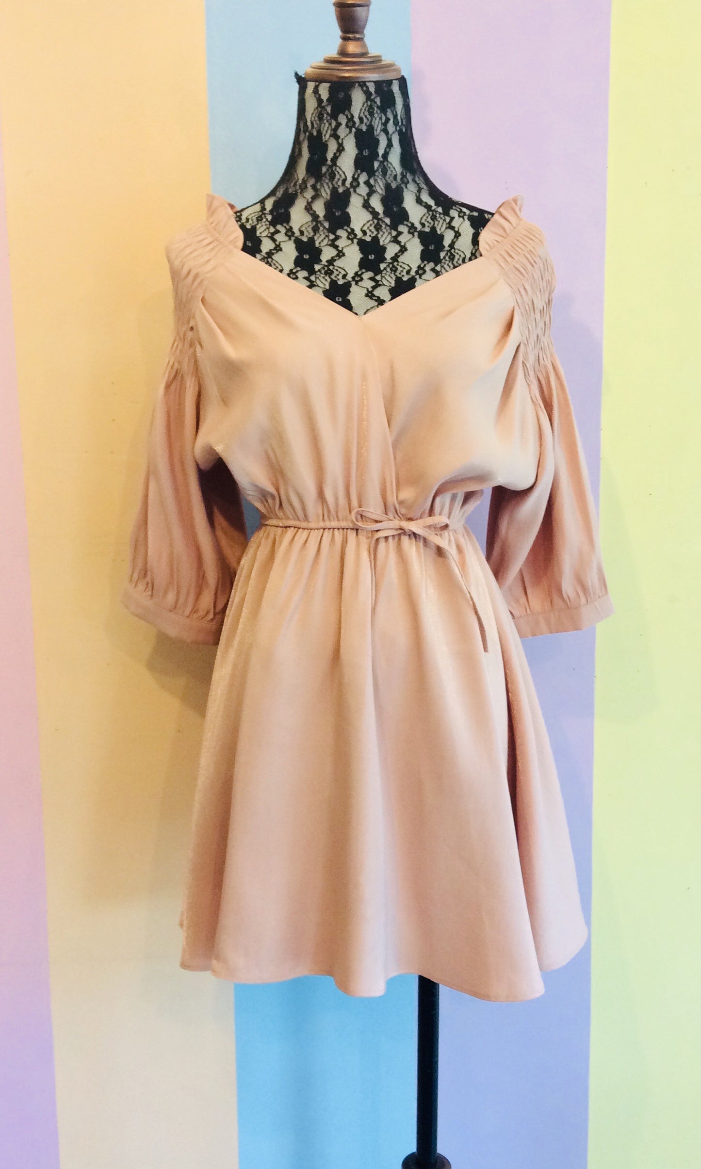 Satin-Like Sabrina Dress/Top w/ Crumpled Shoulders
