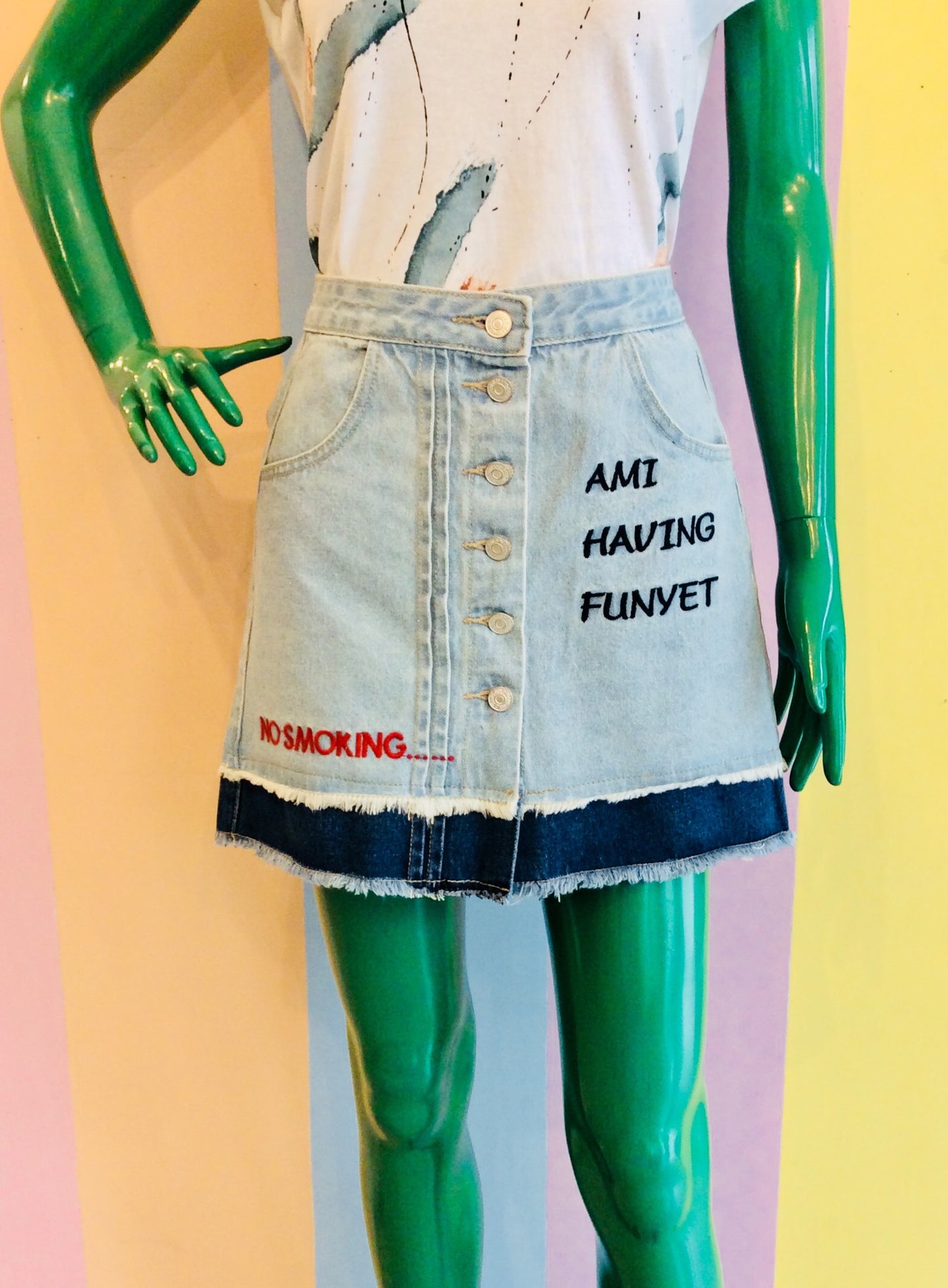 Am I Having Fun Yet Two-Tone Denim Button-Down Skirt '22