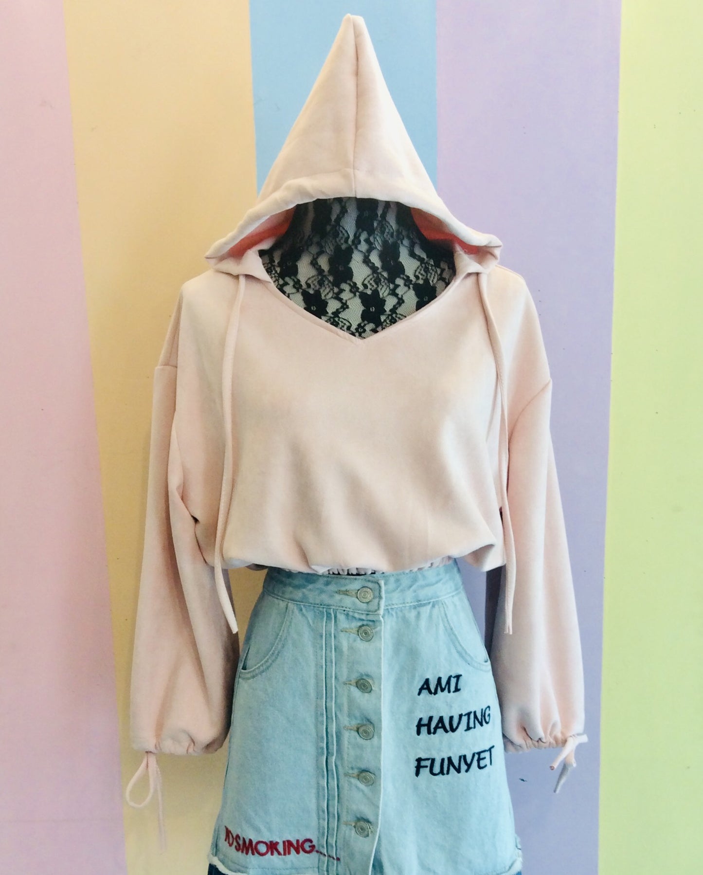 Plain Velvet Crop Top in Full Sleeves Bell w/ Hoodie '22