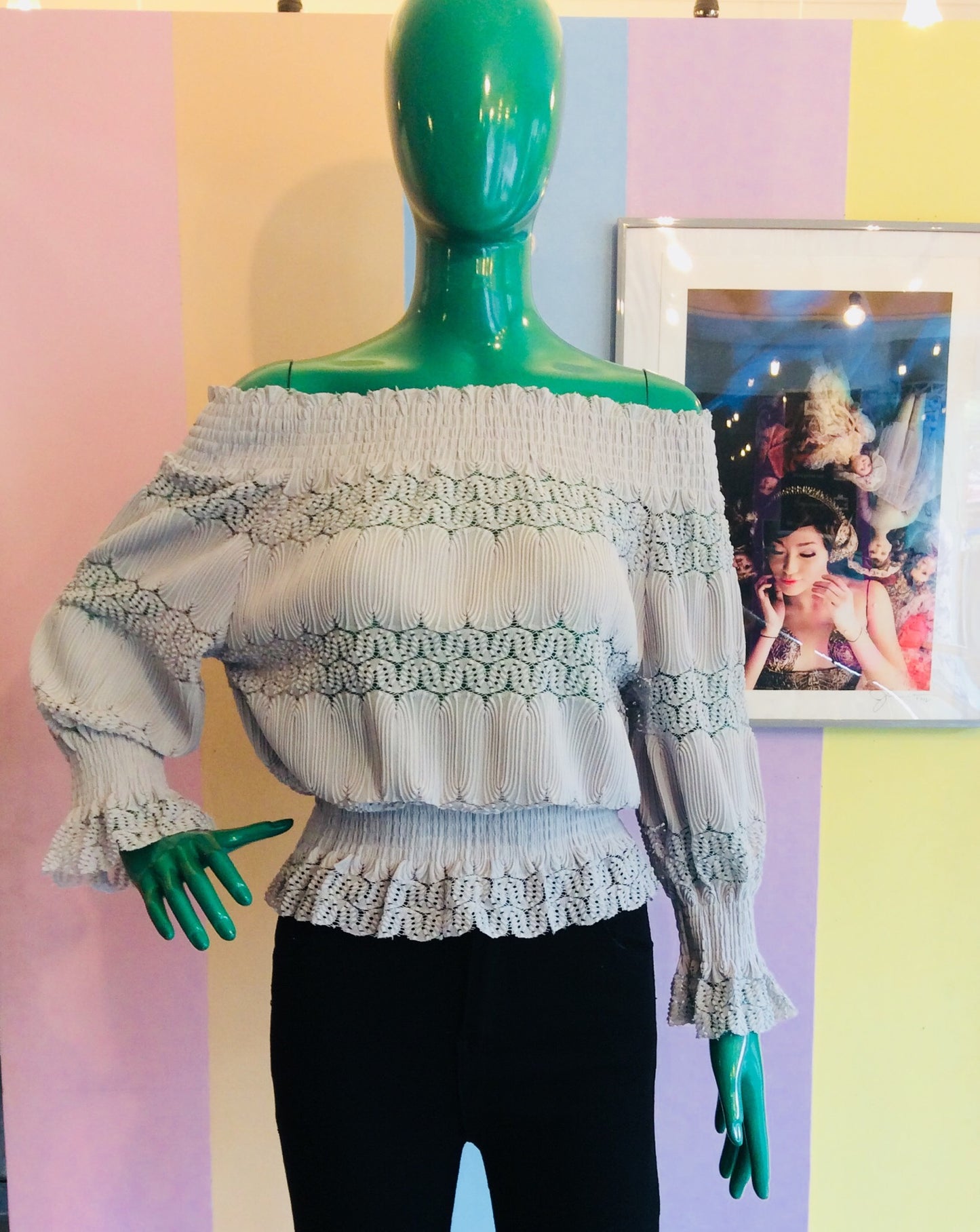 Lacy See-Through Sabrina Full Sleeve Top w/ Elastic Waist