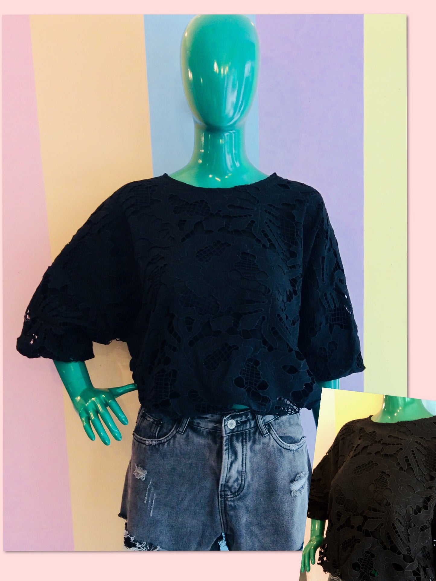 Bubble Lacy Top w/ Neck Bow w/ Lining