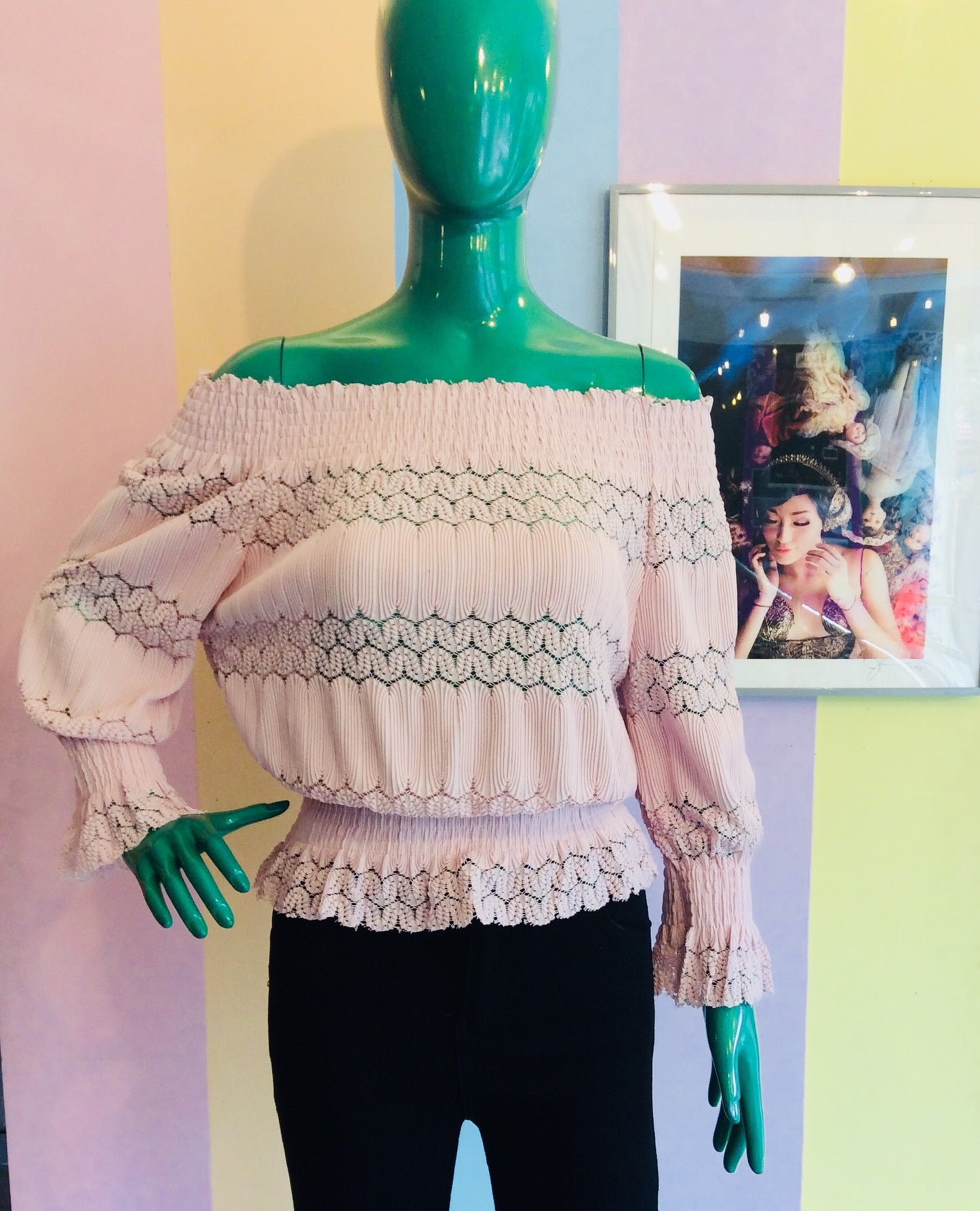 Lacy See-Through Sabrina Full Sleeve Top w/ Elastic Waist
