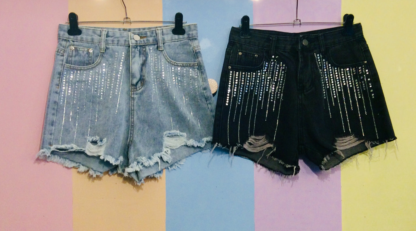 Denim Short w/ Drop Shiny Gem Embellishment