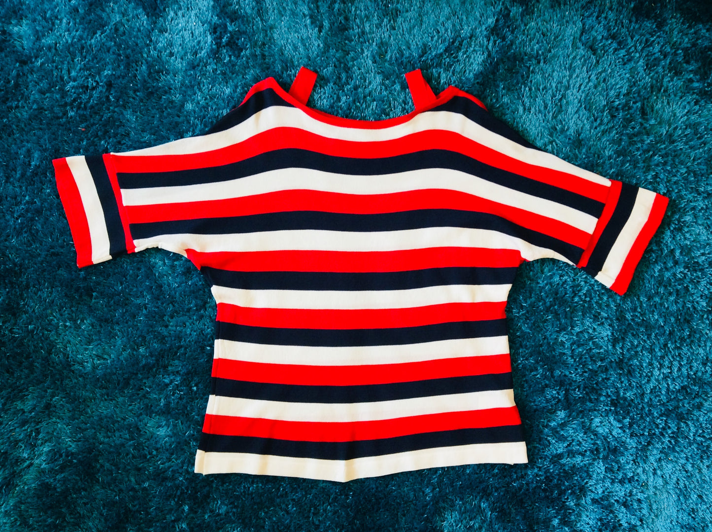 Three-Tone Stripe Oversized Knitted 3/4 Sleeve Top '22