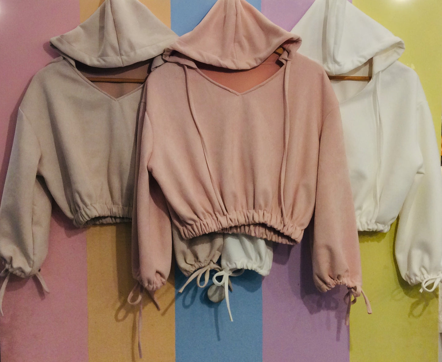 Plain Velvet Crop Top in Full Sleeves Bell w/ Hoodie '22