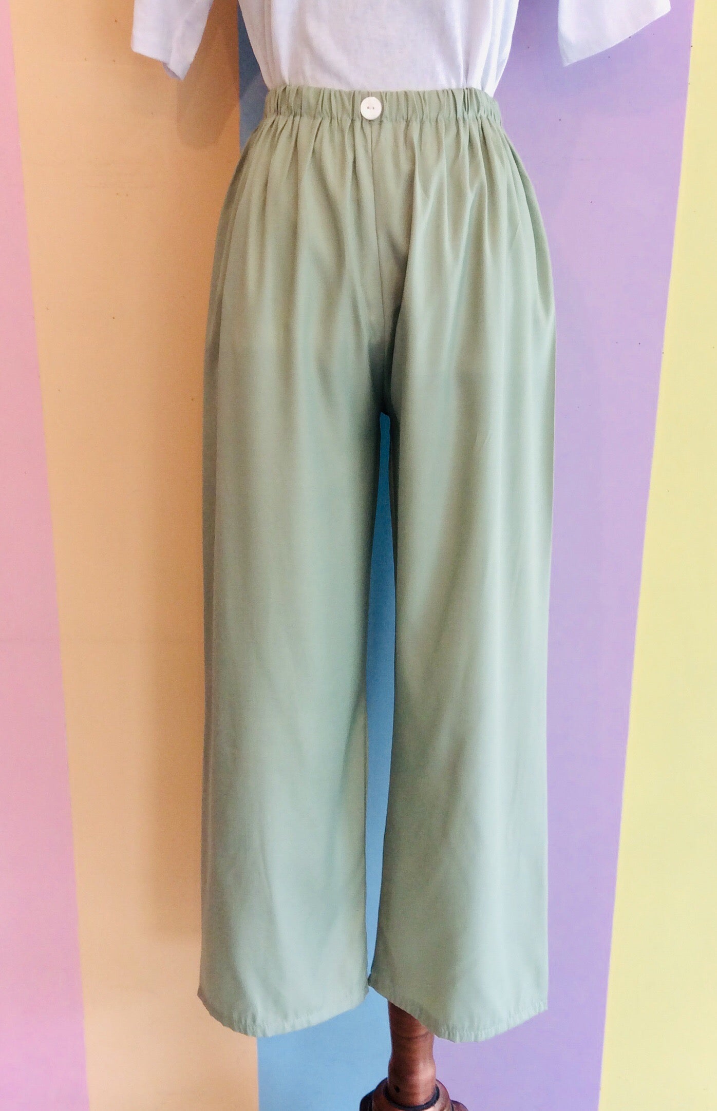 Plain Satin Feel Square Pants w/ Button Design