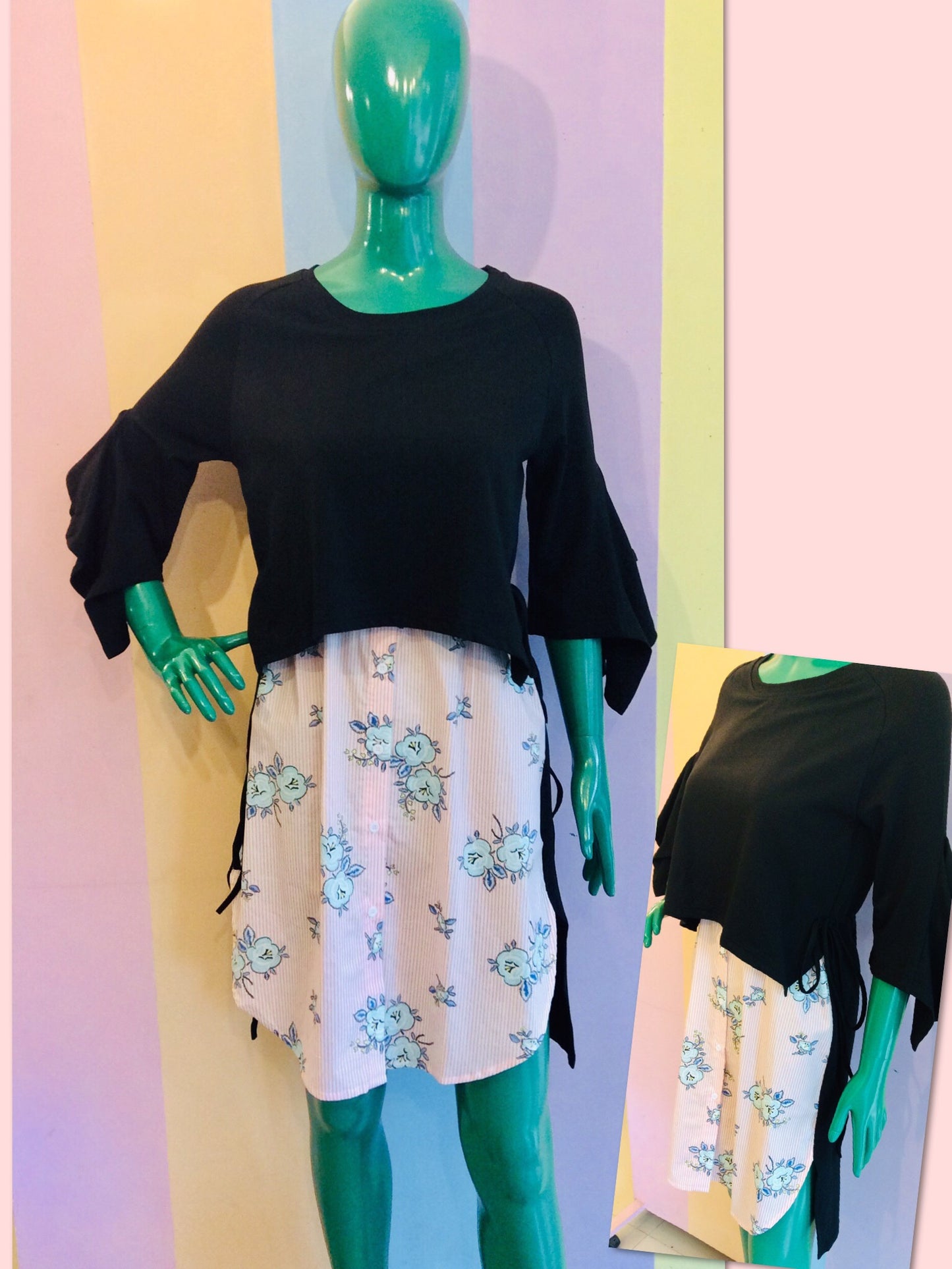 Cotton 3/4's Attached to an illusion Button-Down Dress