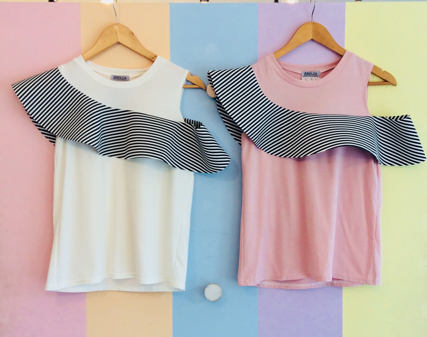 Plain Sleeveless Top w/ Asymmetric Stripe Wrap Around