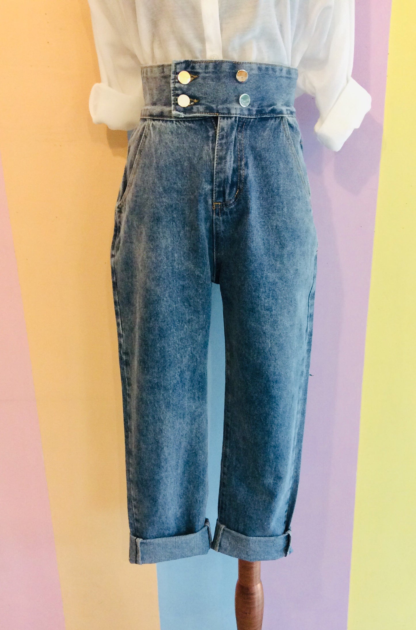 High Waist 4 Buttons Mother Jeans