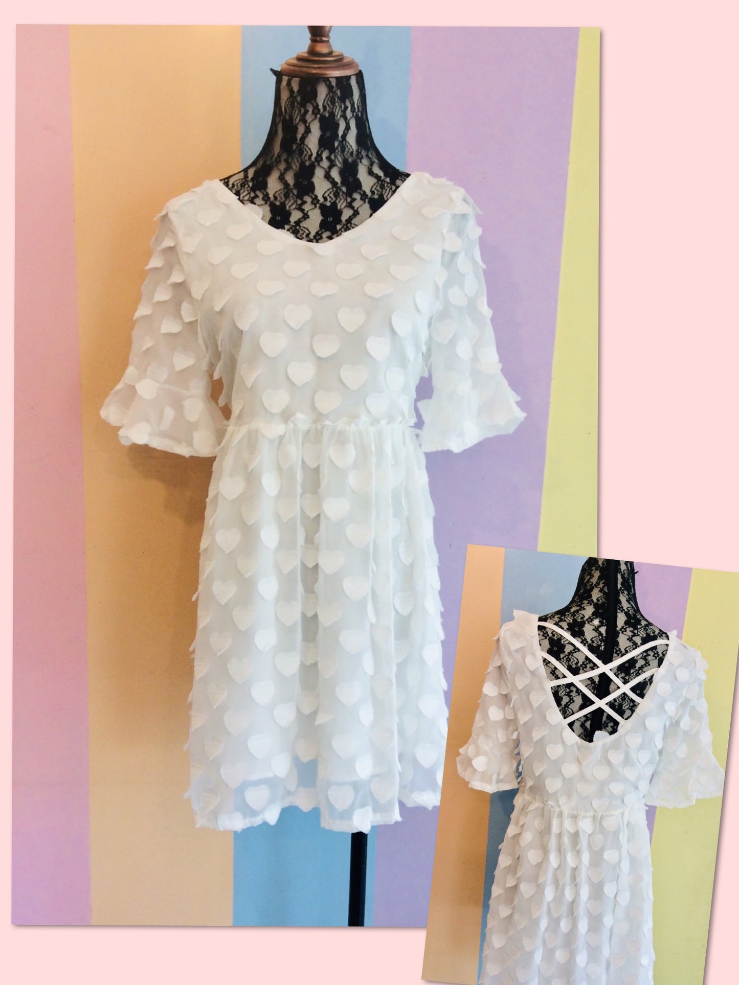 Oversized Hearts Textured Top/Short Dress w/ Crisscross Back