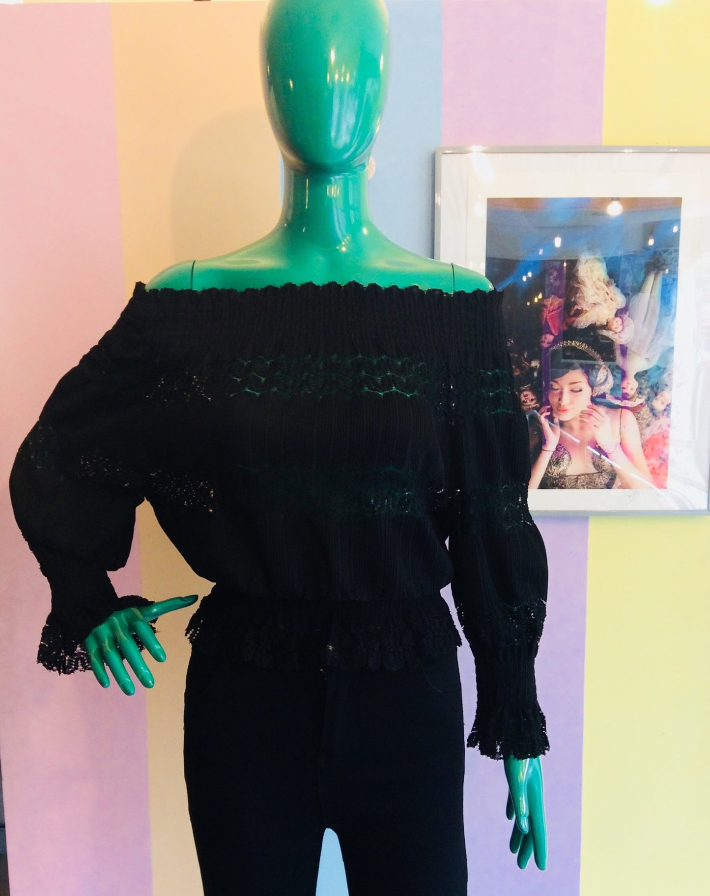Lacy See-Through Sabrina Full Sleeve Top w/ Elastic Waist