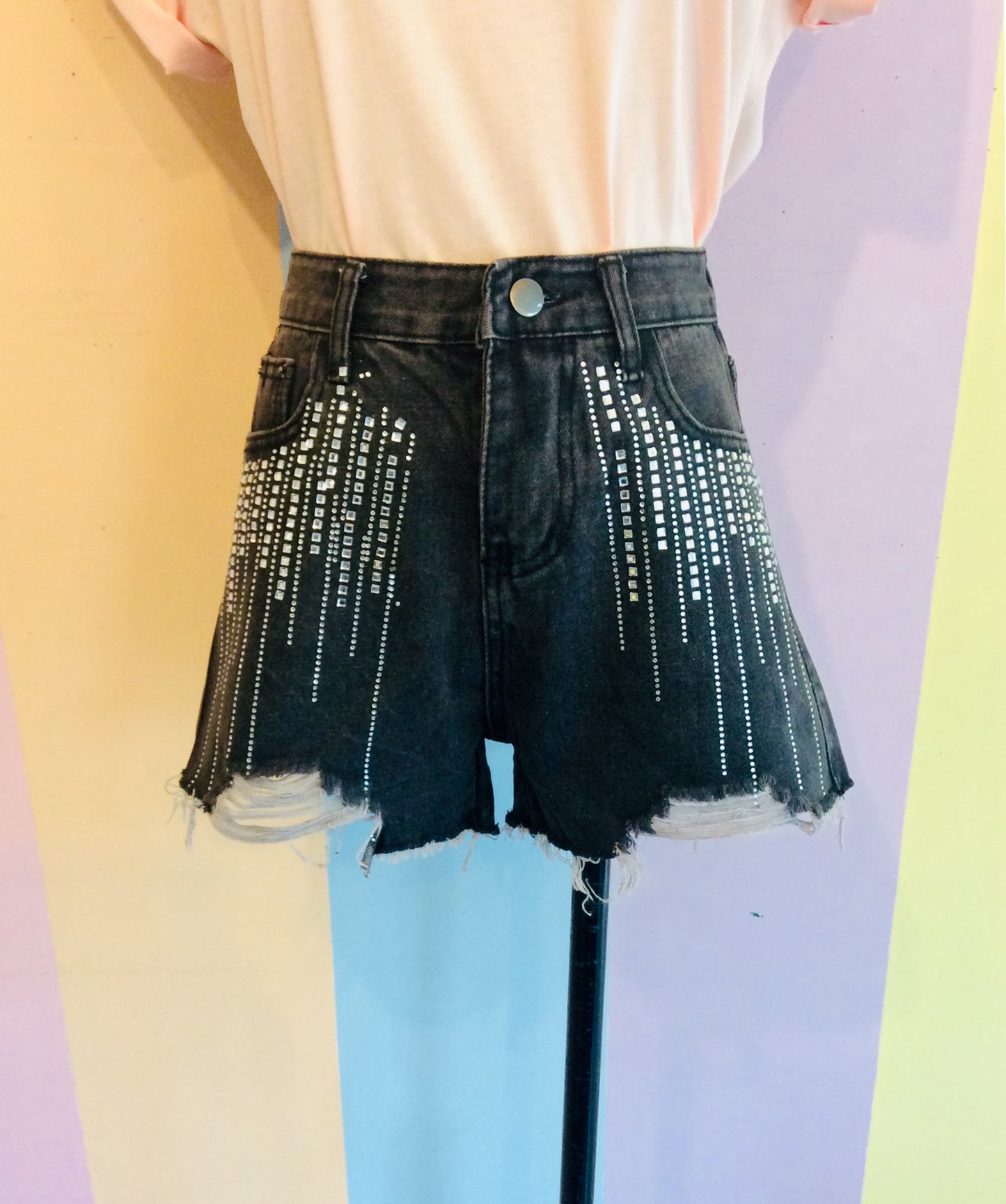 Denim Short w/ Drop Shiny Gem Embellishment