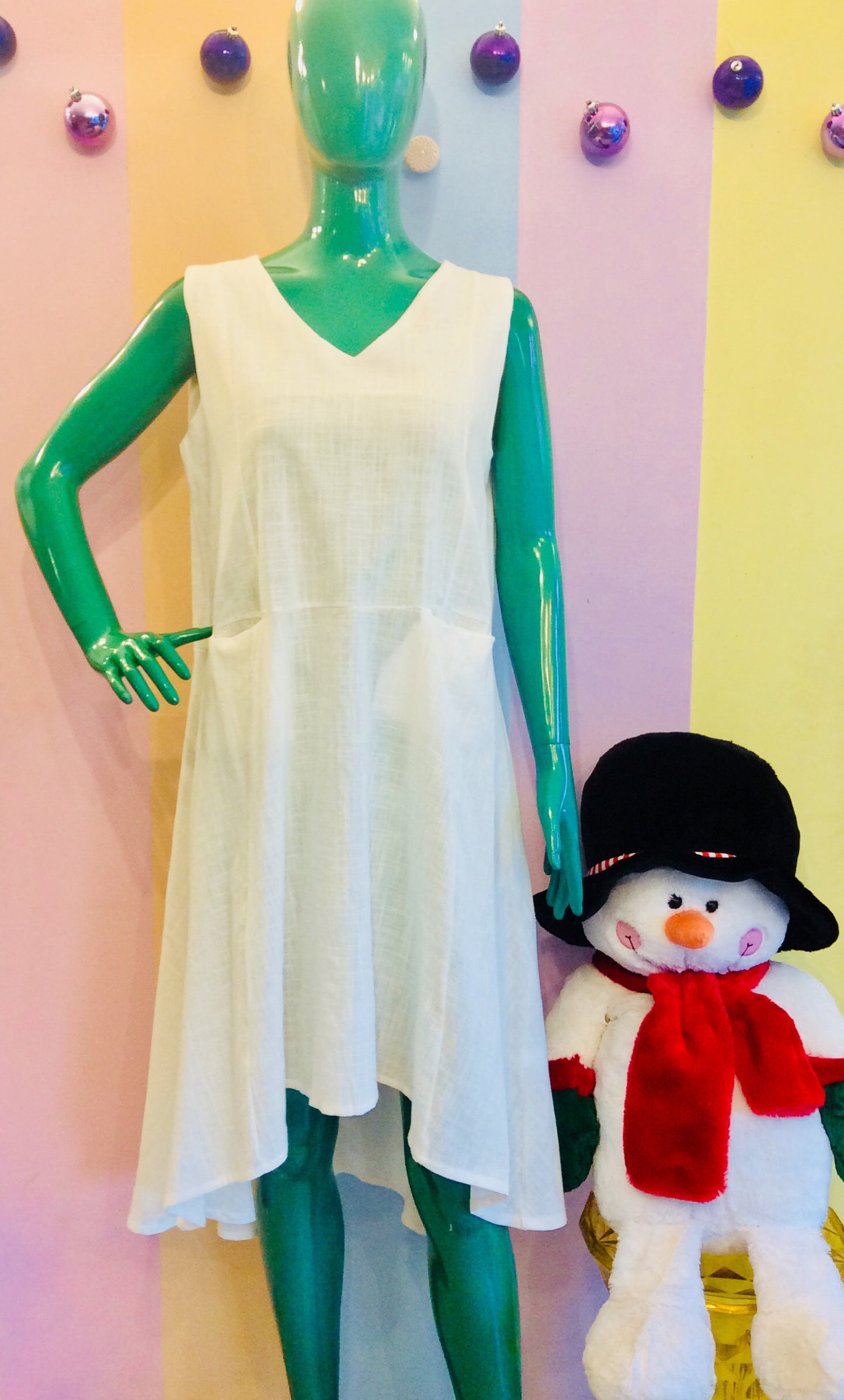 Plain Canvass Sleeveless Maxi Top/Dress, Long Back